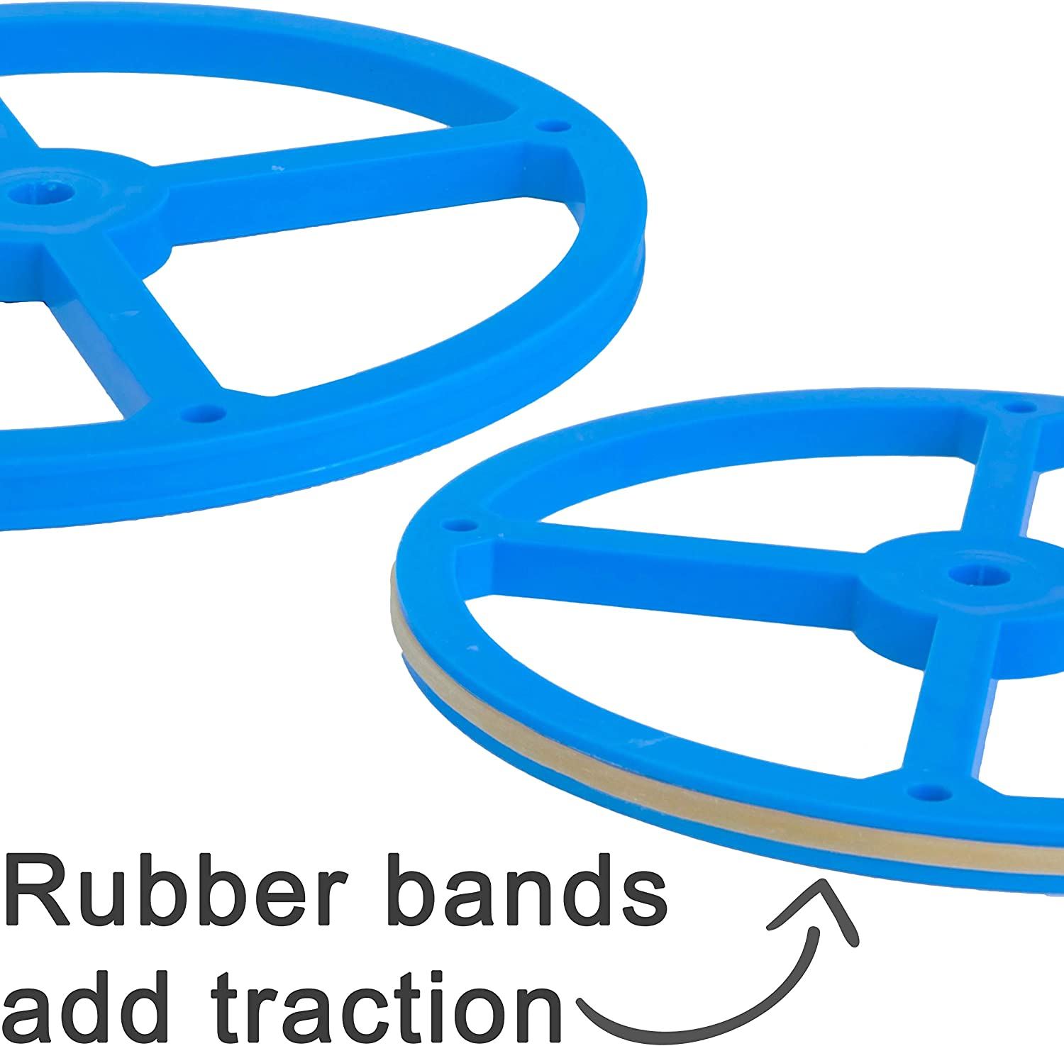 Large Plastic Project Wheels - 20 Wheels, 20 Rubber Bands, 10 Dowels, and a Project Idea - 4.75 Inch Wheel Diameter and 1/4 Inch Axel Hole image number 5