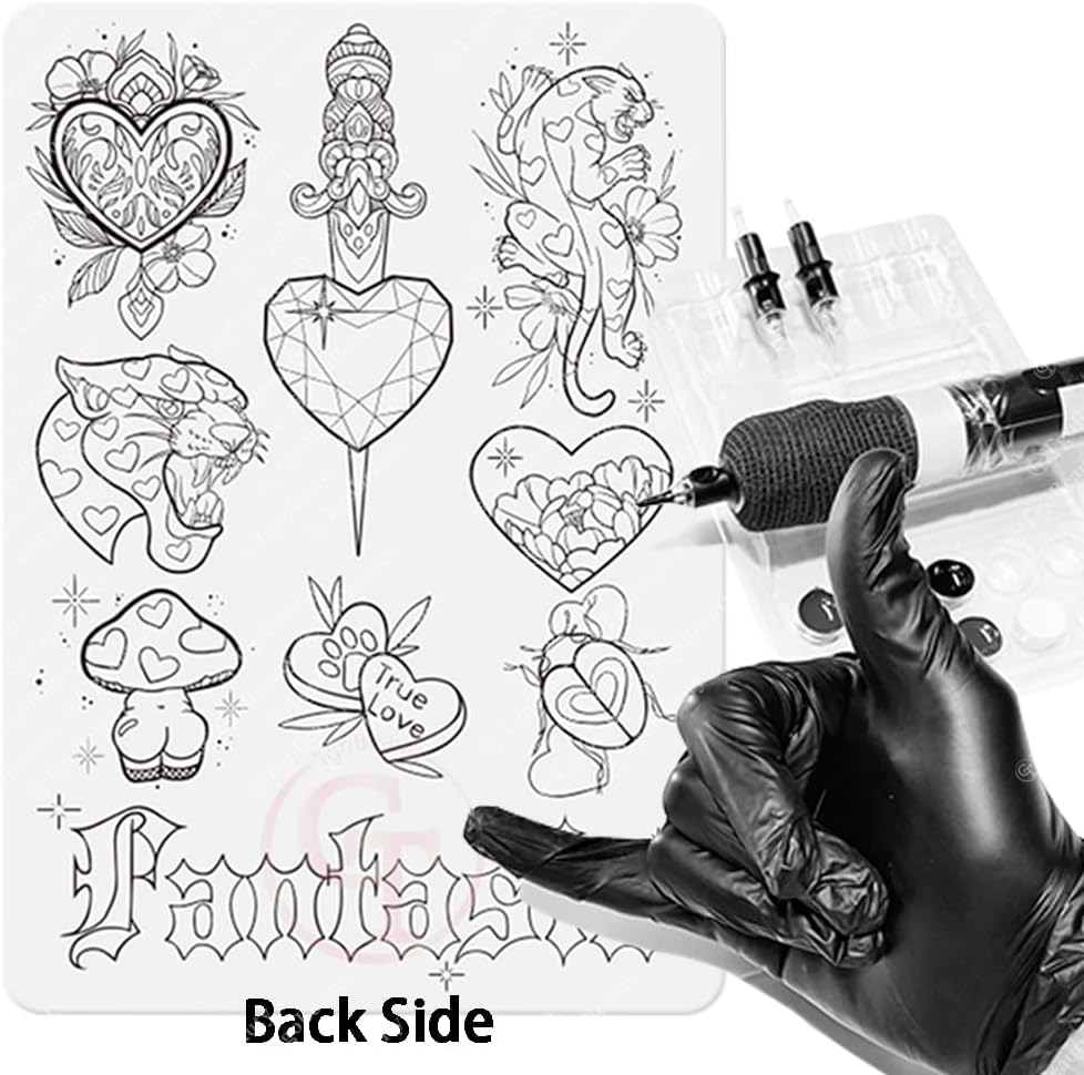 Double Sided Pre-Printed Tiny Tattoo Practice Skin with Stencil White/Pink Fine Line Tattoo Skins for Training Tgobeauty image number 3