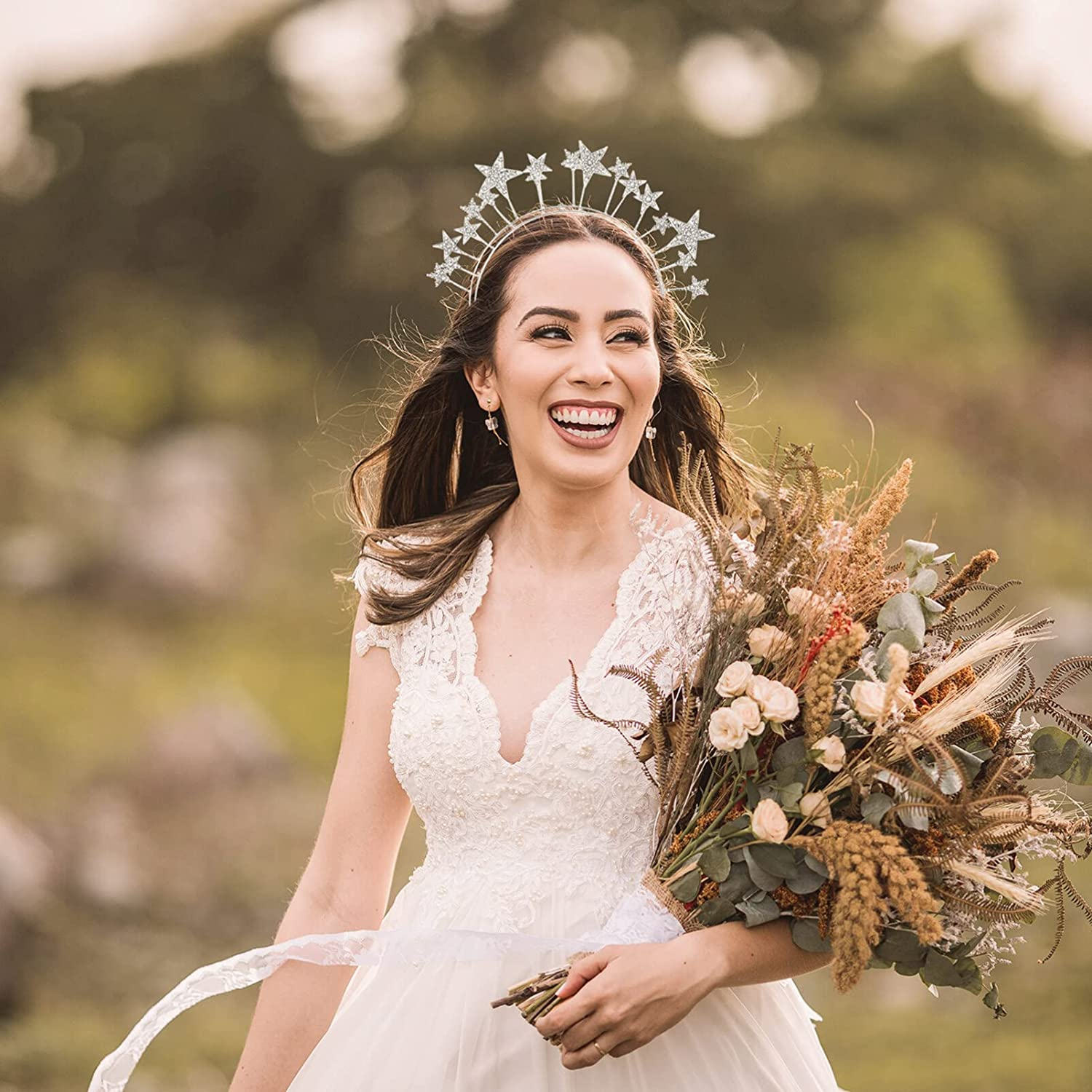 LALAFINA Star Headband Rhinestone Star Headpiece Shiny Bridesmaid Star Headwear Glitter Hair Accessories for Wedding Birthday Costume Party, Silver image number 5