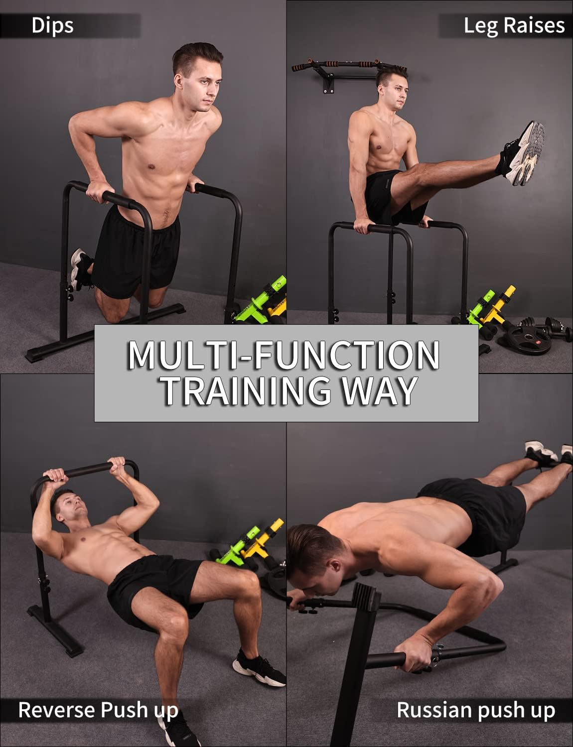 Fitarc Dip Bar, Adjustable Dip Stand Station with Safety Connector for Full Body Strength Training. Adjustable Height from 30&rdquo; &ndash; 39&rdquo;, Pull-Ups, Push Ups.