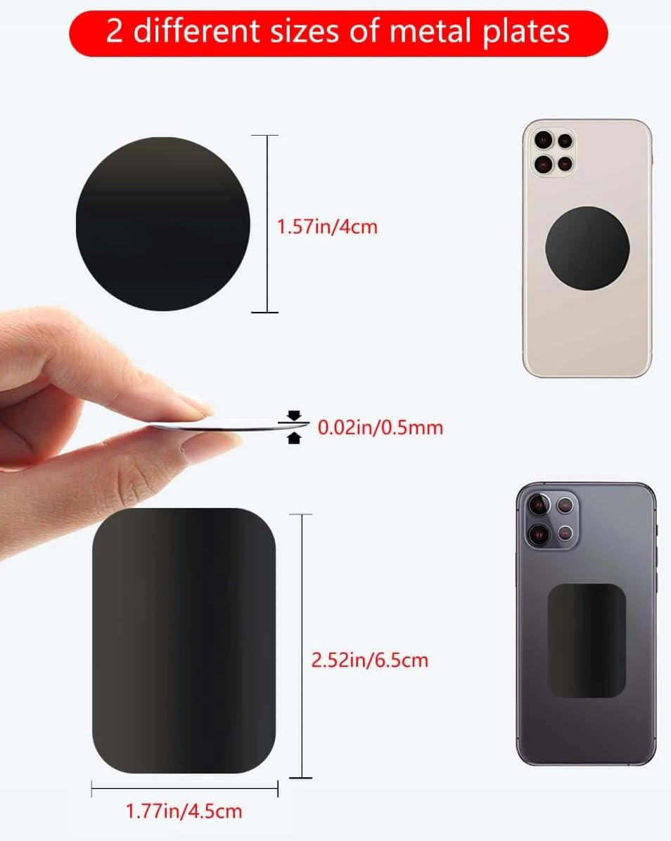 Metal Plates for Mobile Magnetic Mount - Universal Replacement Plate Metal Disc with Strong Adhesive for Car Mounts, Magnetic Phone Holder - 2 Rectangle and 2 round (All Black) image number 2