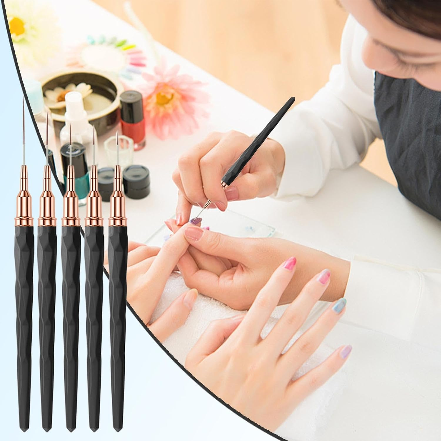 Nail Liner Brush | Nail Paint Brush Fine Tips | Sizes 7/9/11/15/25Mm, French Tip Tool Nail Tech Supplies for Women Girls Home Salon image number 1