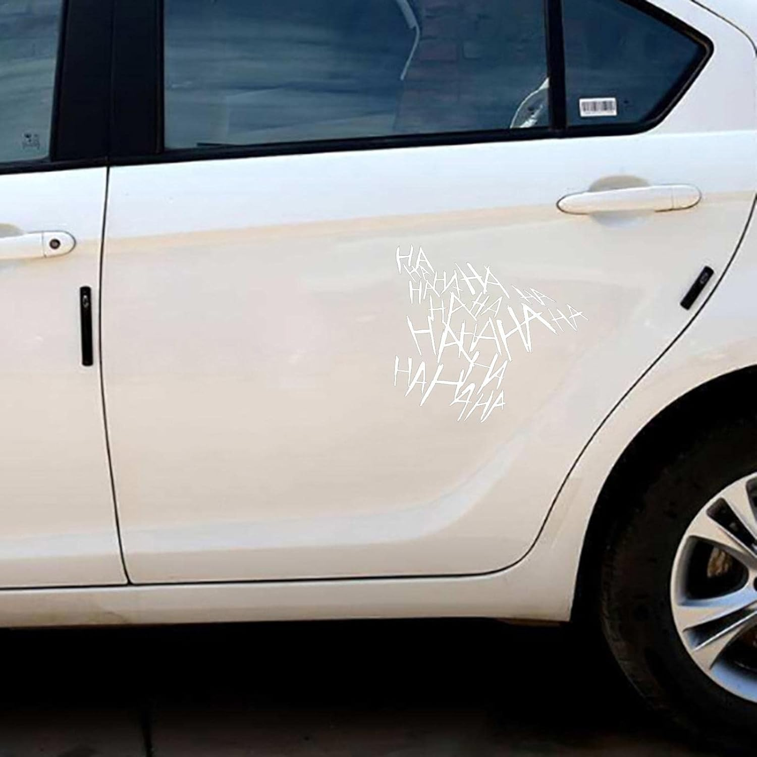 2Pcs Hahaha Car Decal Sticker,Funny Helmet Stickers Motorcycle Helmet Decal,Waterproof Durable Text Decals for Laptop,Window, Car, Auto, Bumper (White) - Red image number 3