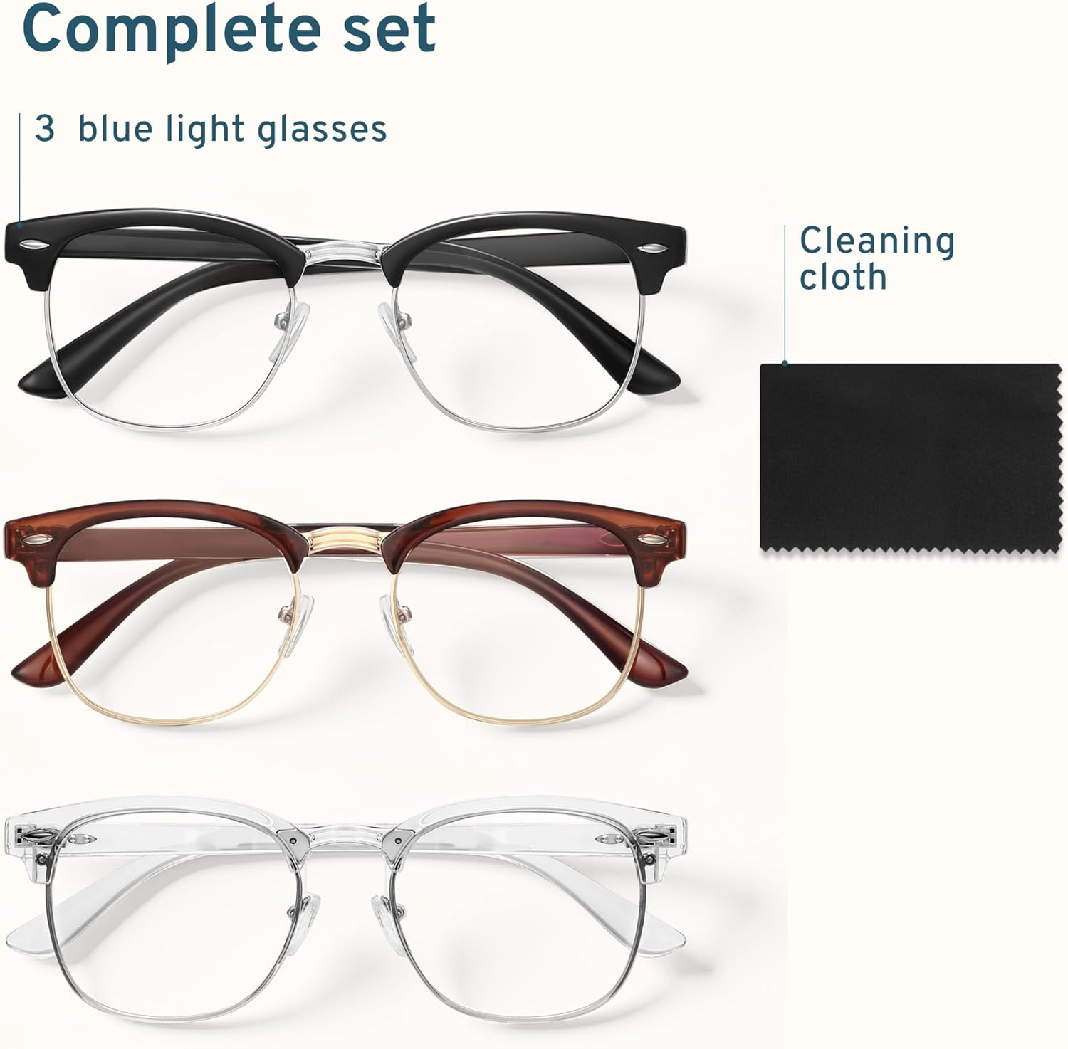 Racico Computer Blue Light Blocking Glasses 3 Pack Blue Light Glasses Men Women, anti Blu-Ray Clear Gaming Glasses Lenses image number 1