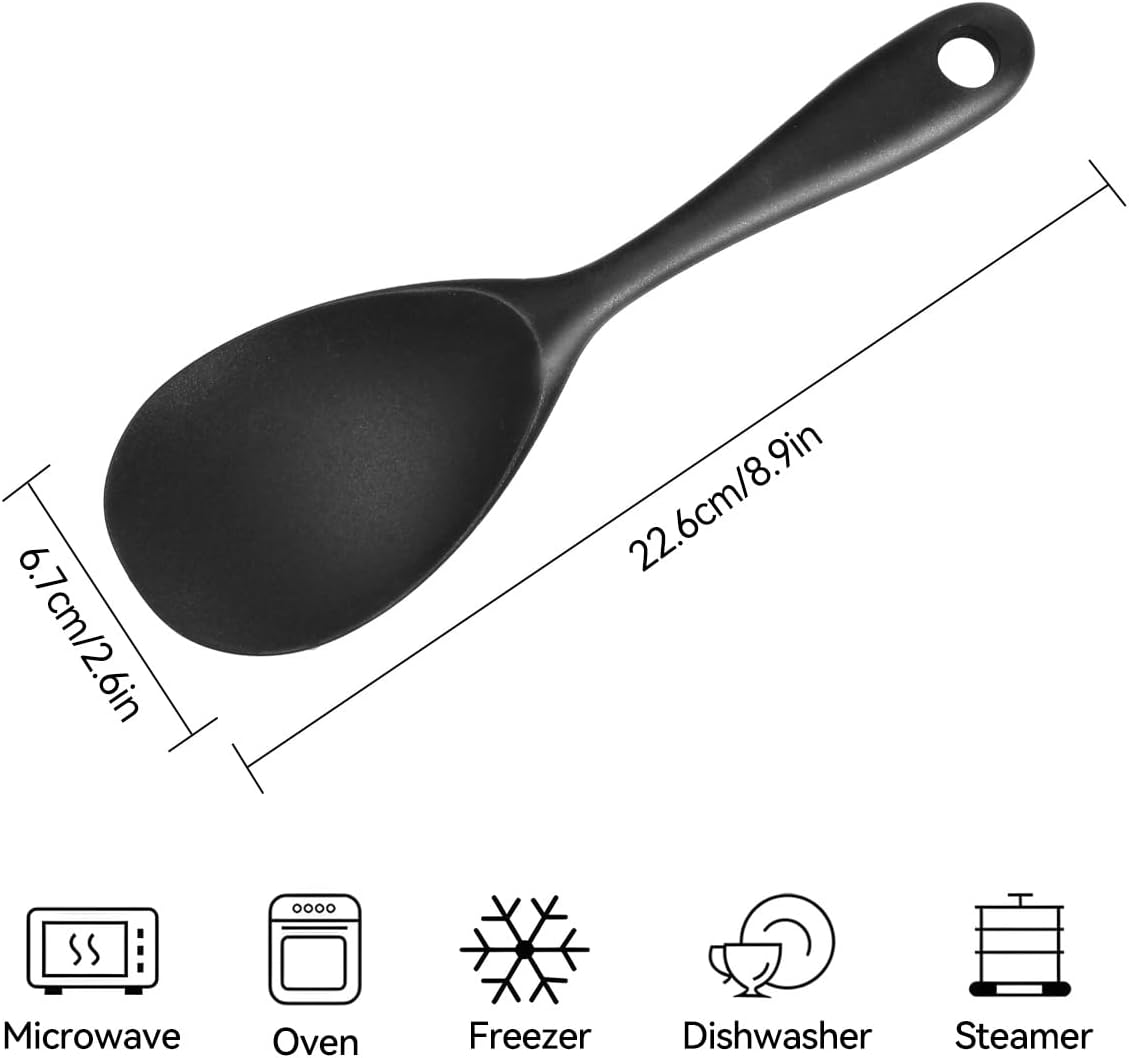 Silicone Rice Spoon Paddle Set of 2, Non Stick Heat Resistant Silicone Rice Serving Spoon Rice Cooker Spoon (Black) image number 2