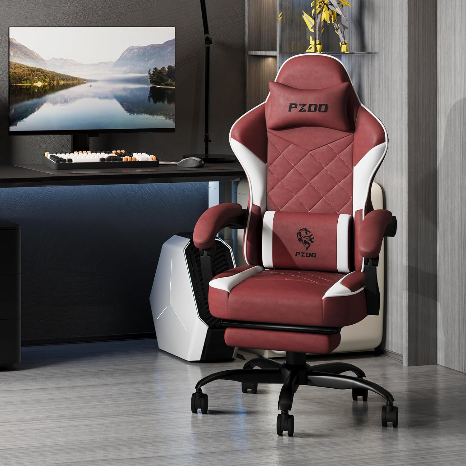 Gaming Chairs Gamer Chair, High Back Technology Fabric Gaming Chairs with Footrest & Thick Cushion Lumbar Support, Video Game Chairs for Teens Adults Kids (Red) image number 6