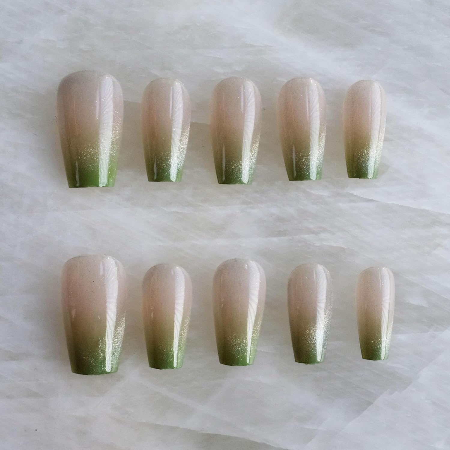 Glossy Cat Eye Ballerina Press-On Acrylic Nails, Coffin Style (Green, XS) image number 1