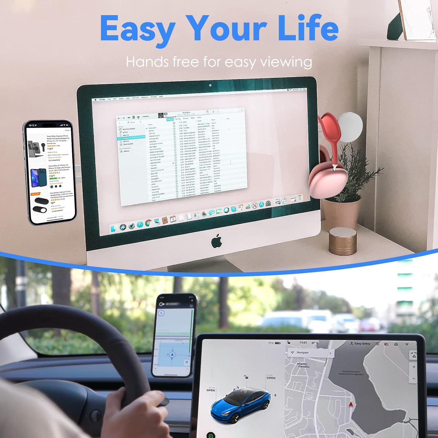 Cloudvalley Magnetic Laptop Phone Holder, Adjustable Continuity Camera Mount Compatible with Magsafe & for Ios 16 / Macos Ventura, Slim Portable Computer Expansion Bracket for Smartphone, Silver - Blue image number 4