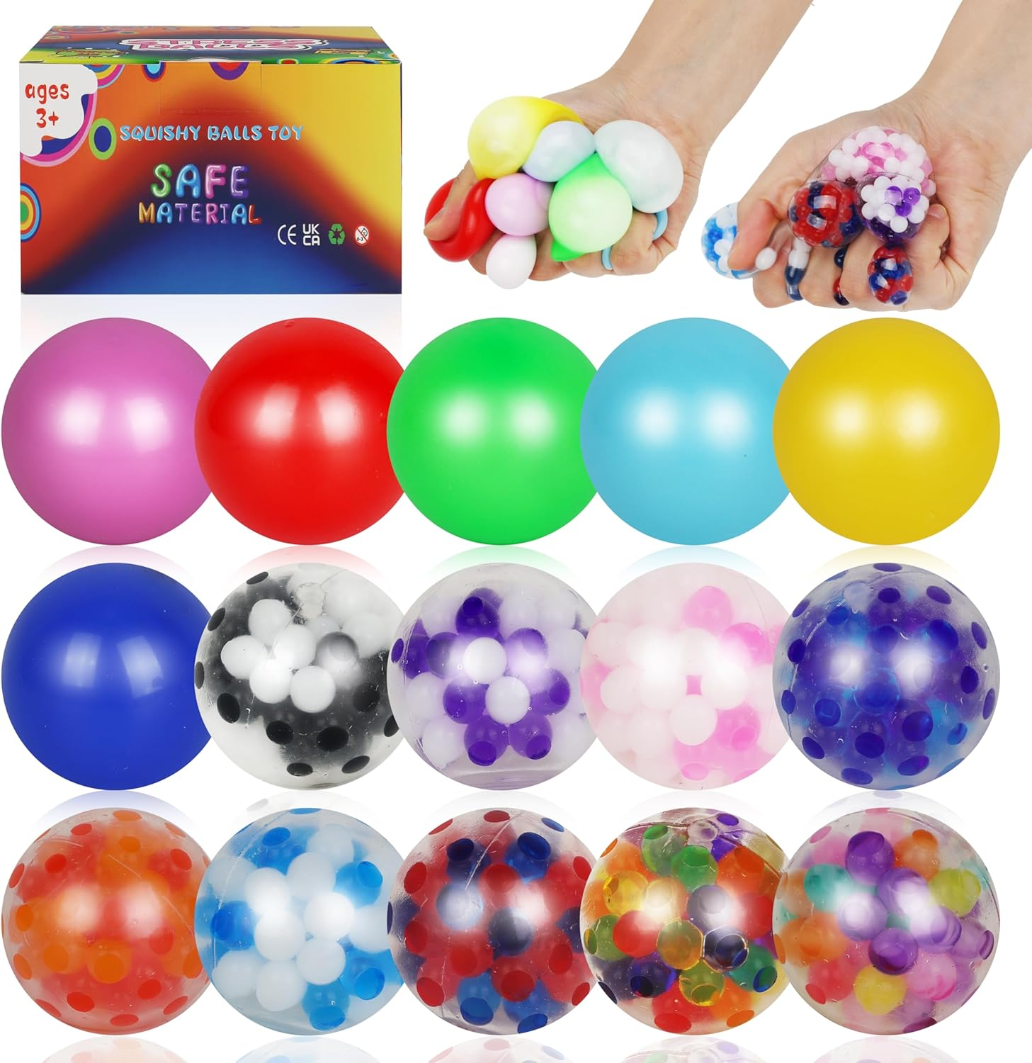 15Pack Mini Stress Balls Bulk for Adults, Box Squishy Squeeze Squishies Ball Cute Stress Relief Balls Toys, Party Favors, Birthday Gift, Goodie Bag Stuffers image number 3