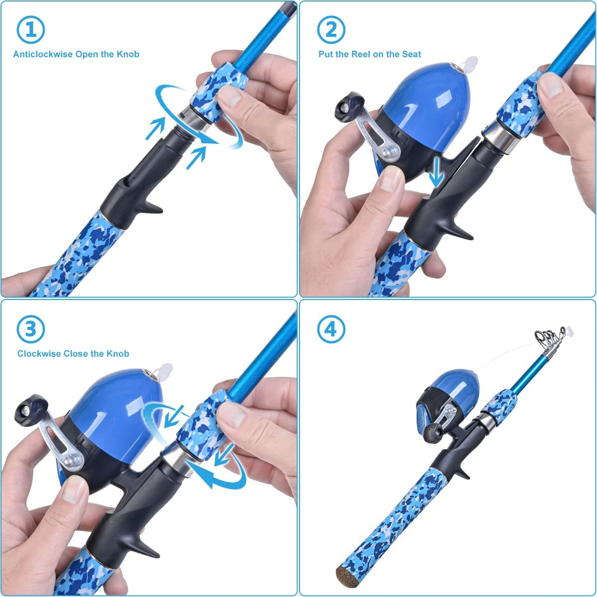 LEOFISHING Kids Fishing Pole Set with Full Starter Kits Portable Telescopic Fishing Rod and Spincast Reel with a Fishing Net and Bucket for Boys Girls and Youth