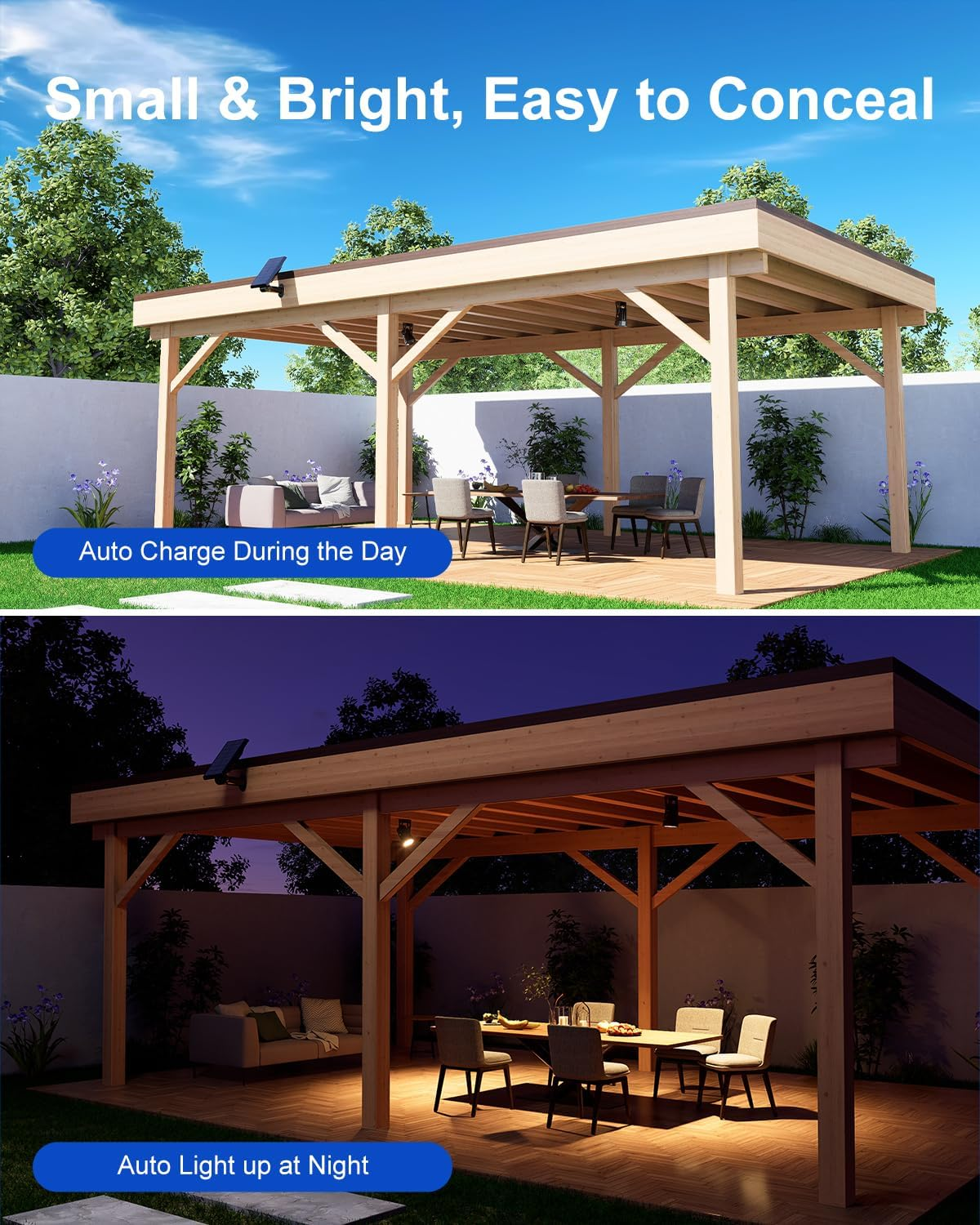 Warm White Solar Powered Lights Outdoor Waterproof LED Landscape Lights for outside Trees, Flag, Lawn, Pool, Yard, Garden, Path, Backyard with Glass Solar Panel and Adjustable Mount (4-In-1) image number 2