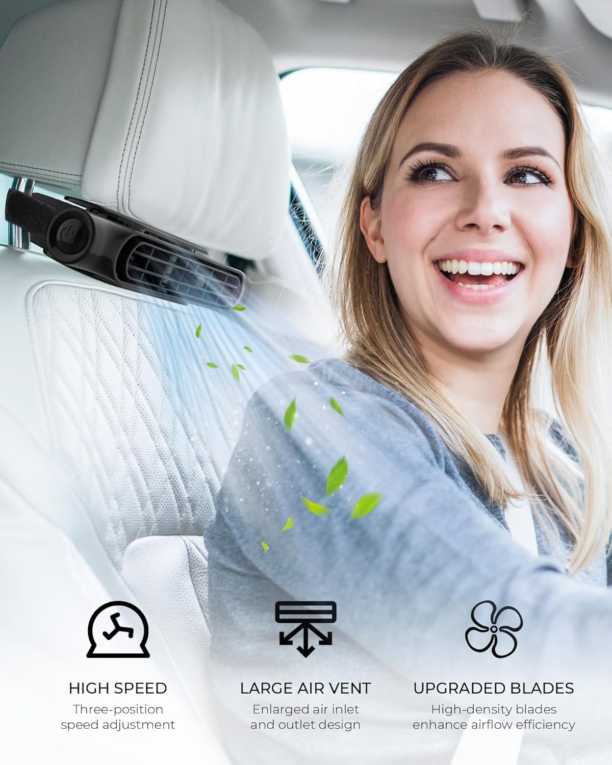 USB Car Cooling Fan for Backseat, 3 Speeds Front/Rear Seat Headrest Fan, 5V Powerful Electric Air Circulation Fan for RV Truck (Black)