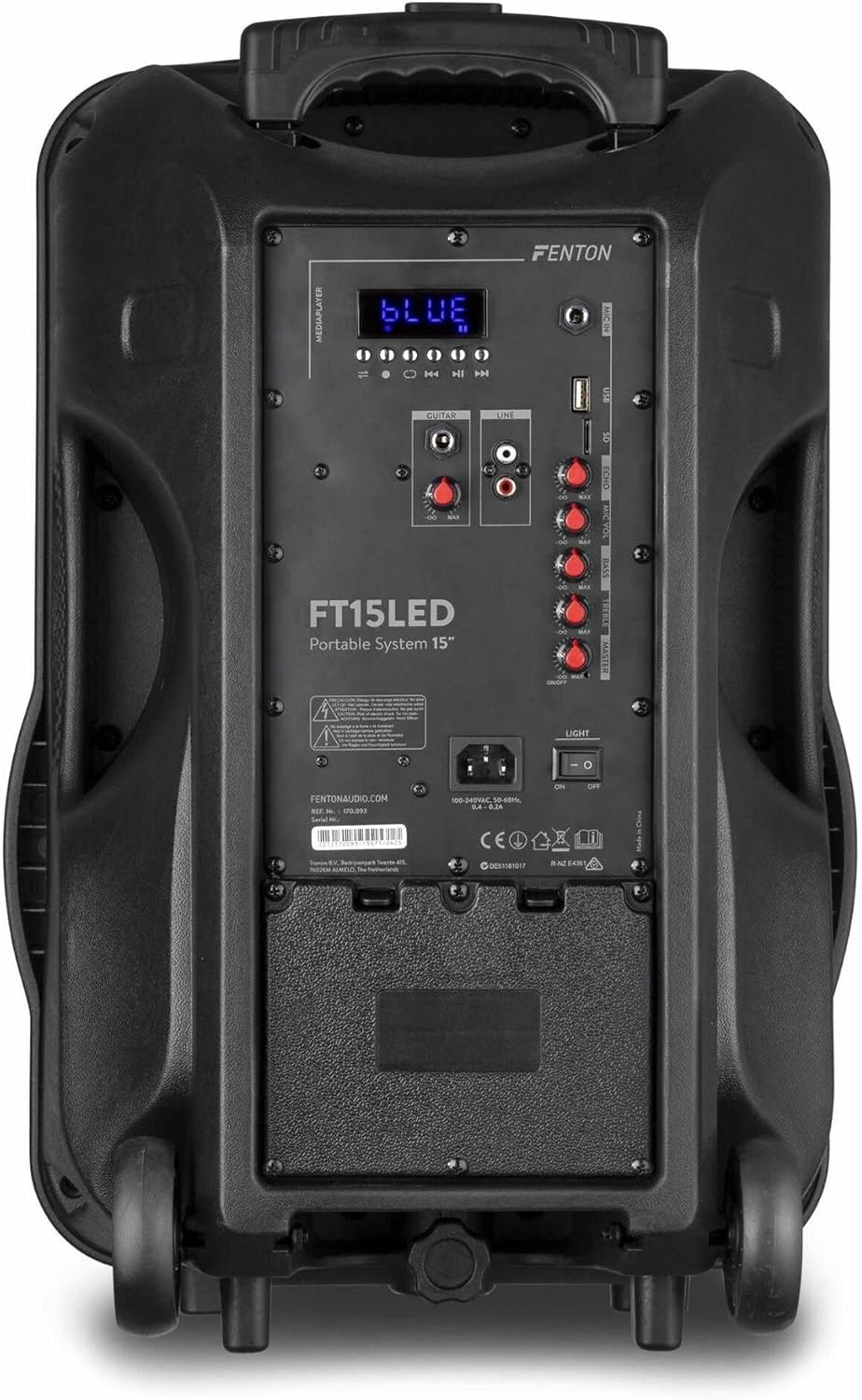 Fenton FT15LED PA Speaker Portable Led/Microphone/Remote Karaoke 15" 800W W/Battery Light Show image number 6