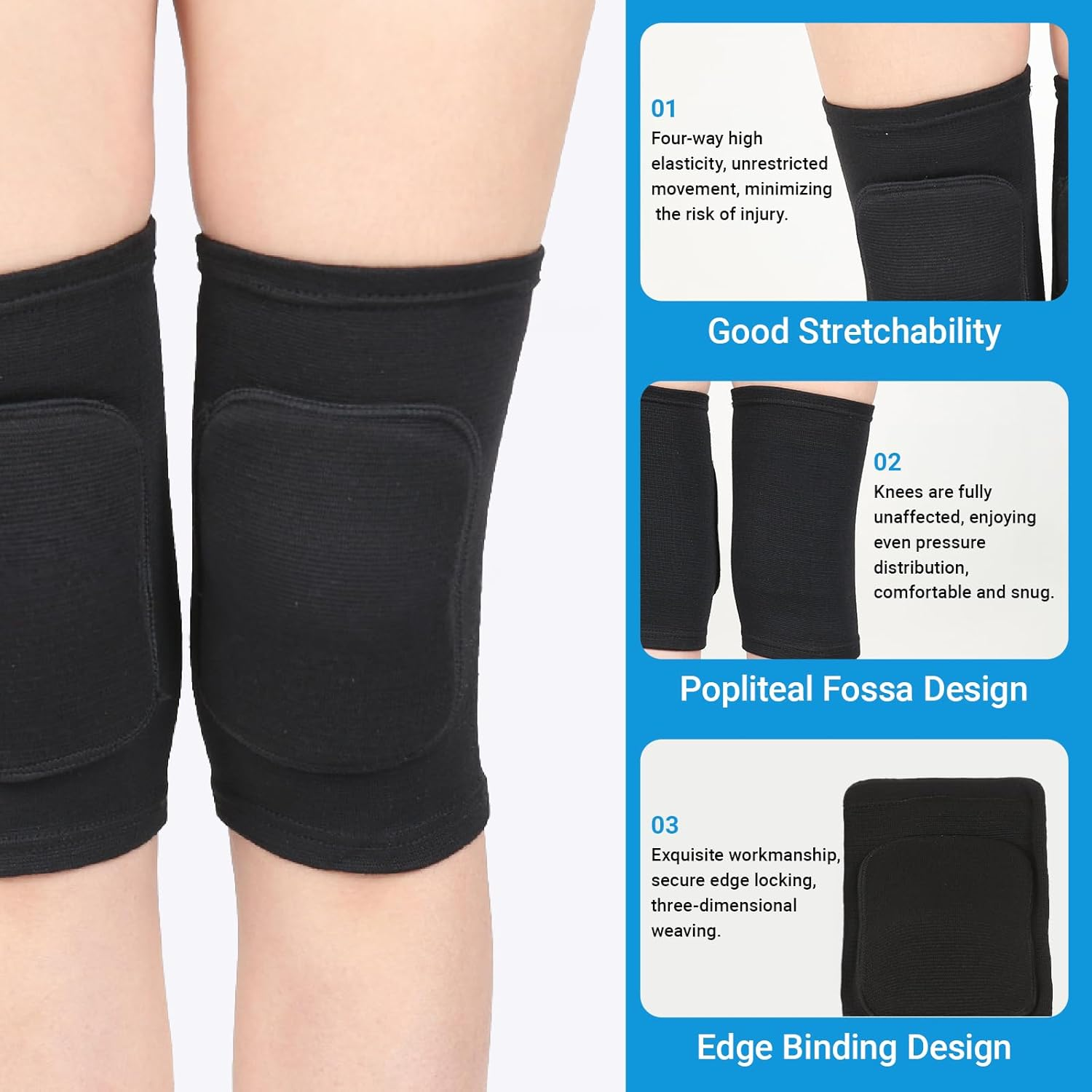 Unisex Knee Pads for Volleyball, Shock Absorption during Exercise, Thick Spongy Pads Protect the Knees, Anti-Slip Design, Be Suitable for Dance Training, Volleyball, and Other Sports (Black)