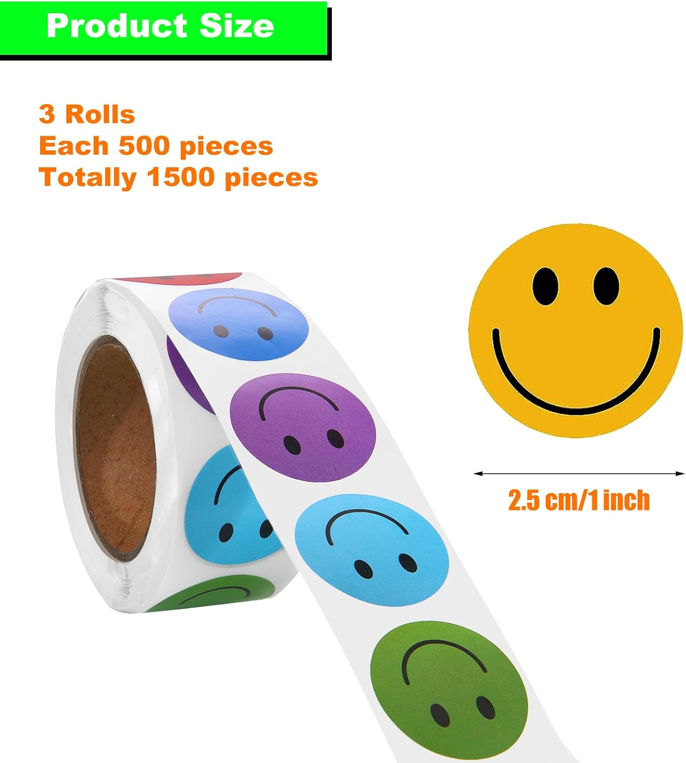 1500 Pieces Happy Smile Face Decal Small Happy Face Decal Mini Motivational Reward Stickers Colorful Incentive Stickers image number 4