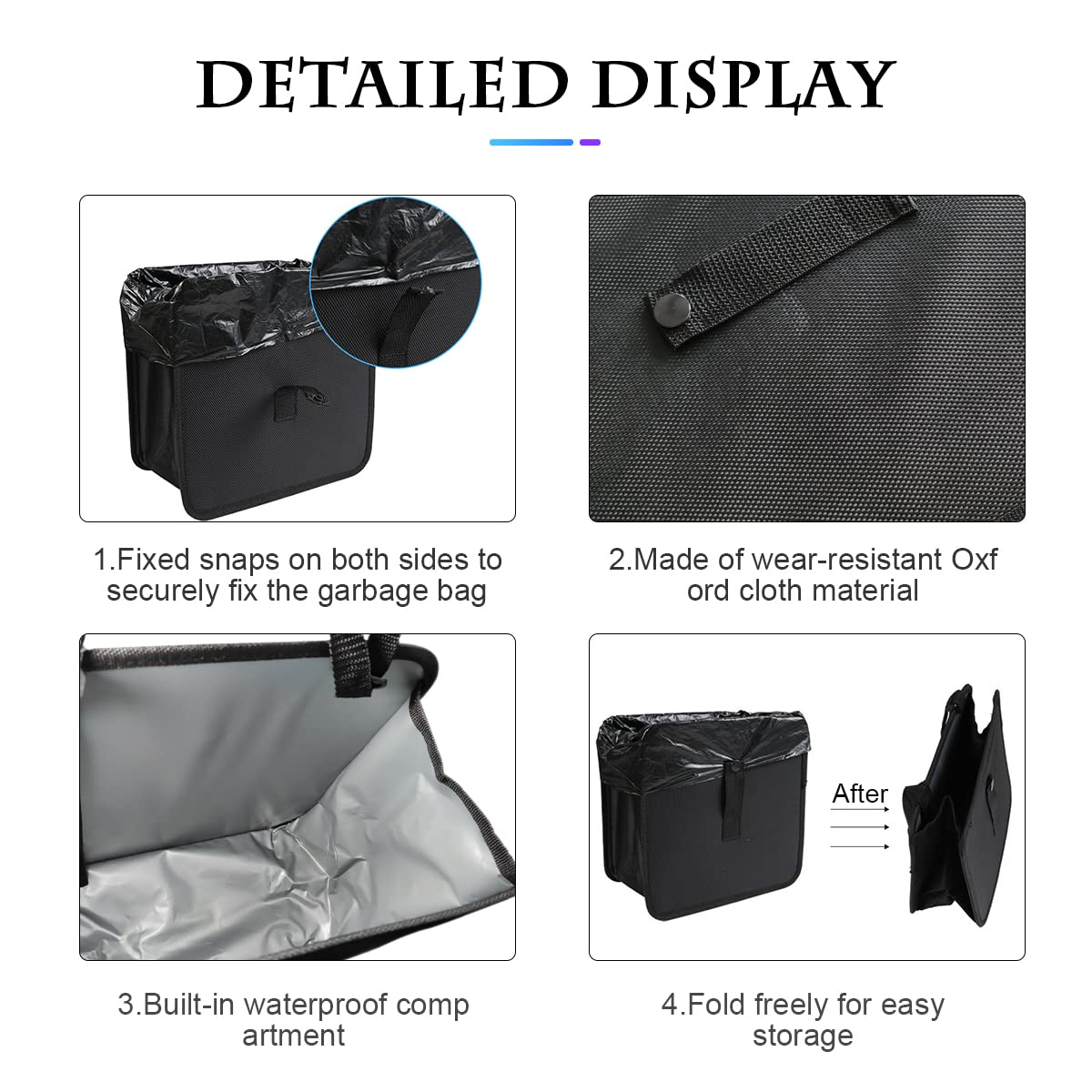 Foldable Trash Can, Hanging Waterproof Leakproof Storage Bag with Large Capacity, Car Interior Accessories (Large) image number 3