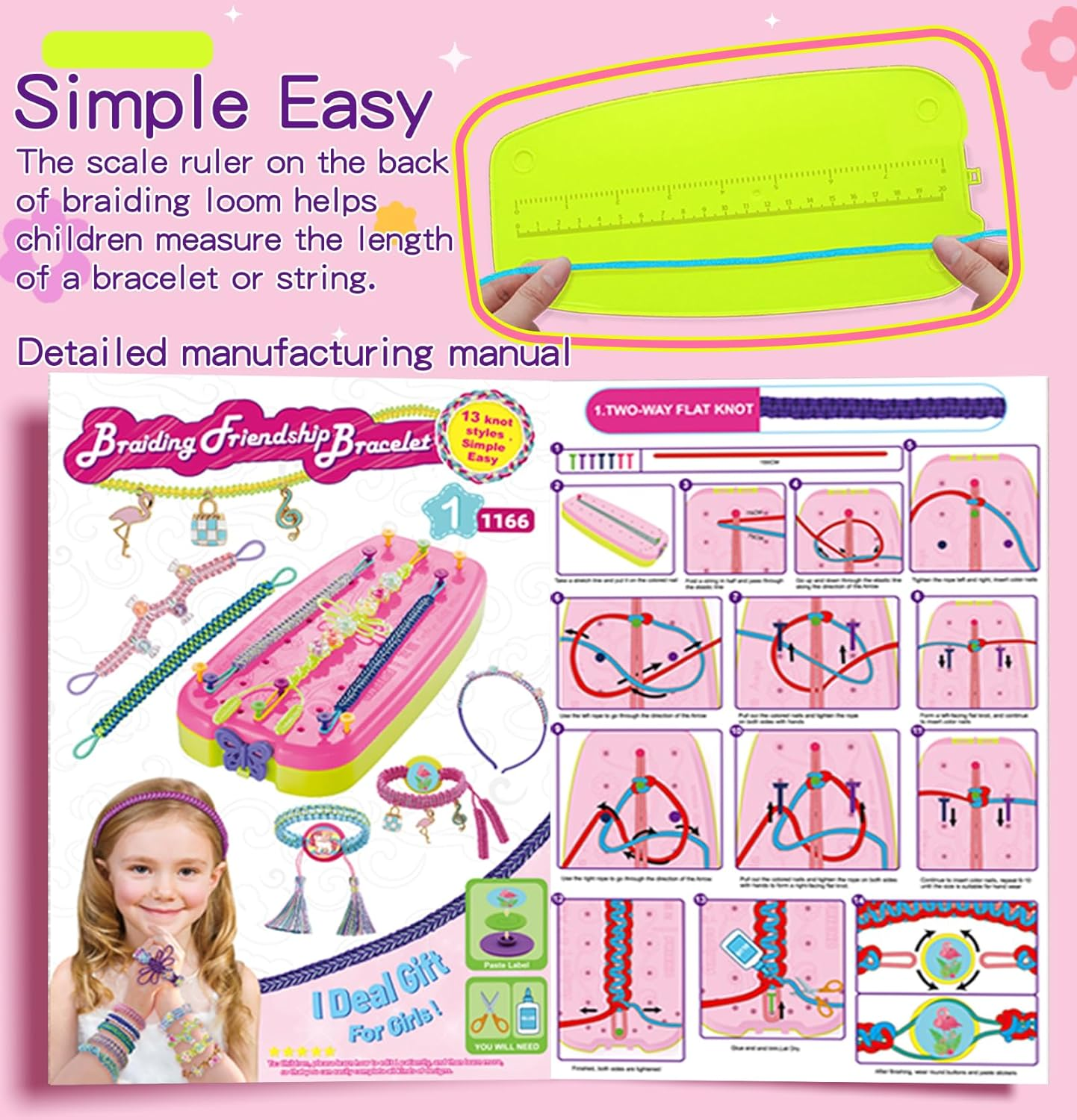 Friendship Girls Bracelet Making Kit - DIY Bracelet Kits Kids Toys Girls Gifts Ideas Ages 6 7 8 9 10 11 12 Year Old Birthday Present for Teen Girl Arts and Crafts String Maker Tool Travel Activity Set image number 3
