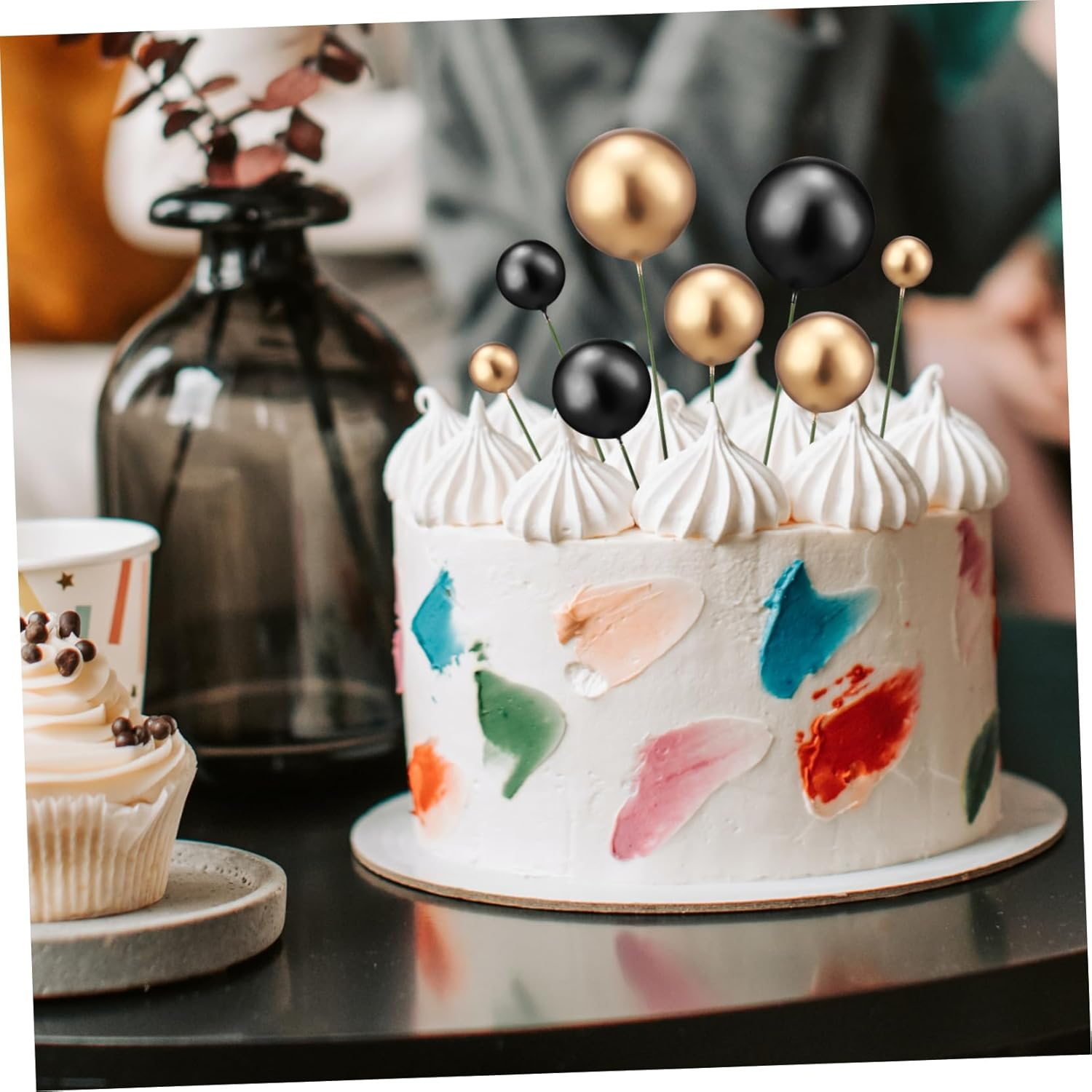 CHILDWEET Gold and Silver Cake Topper Balls Mixed Sizes Black and Gold Cake Decoration Ornaments 30Pcs Set for Birthday Party Supplies image number 5