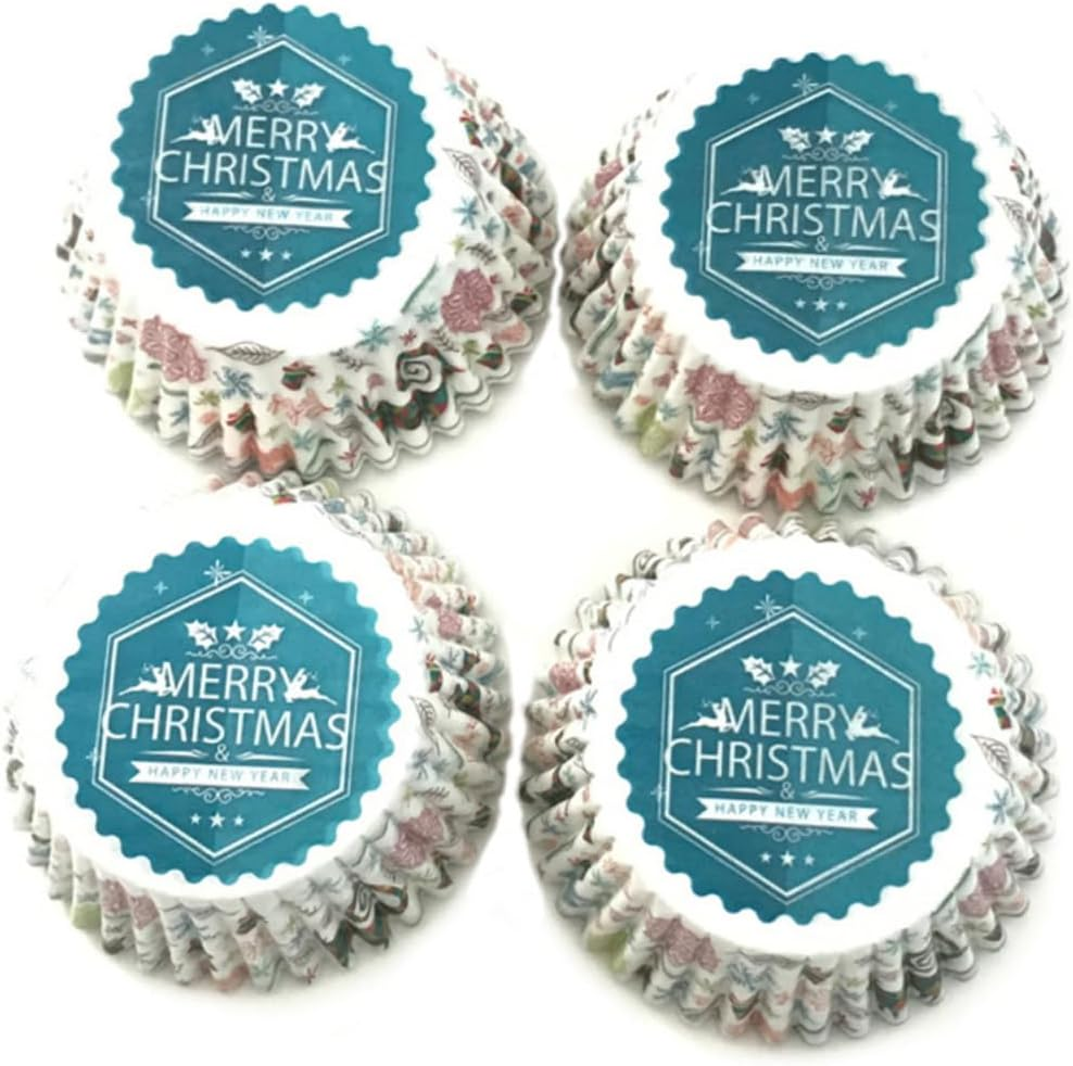 Abaodam 3Sets Christmas Theme Mini Dessert Cups Cupcake Wrappers Heat Resistant Oil Dessert Wraps for Wedding Birthday Party 100Pcs*3 image number 3