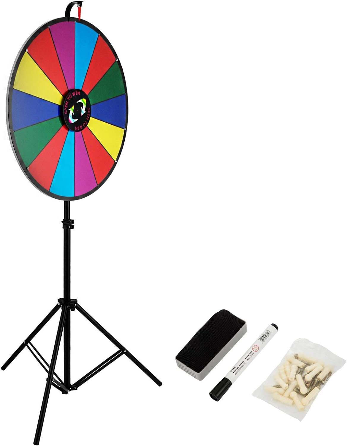 Happybuy 24 Inch 18 Inch Tabletop Color Prize Wheel with Folding Tripod Floor Stand 14 Slots Colorful Dry Erase Trade Show Fortune Spinning Prize Wheel for Spin Game Carnival image number 5