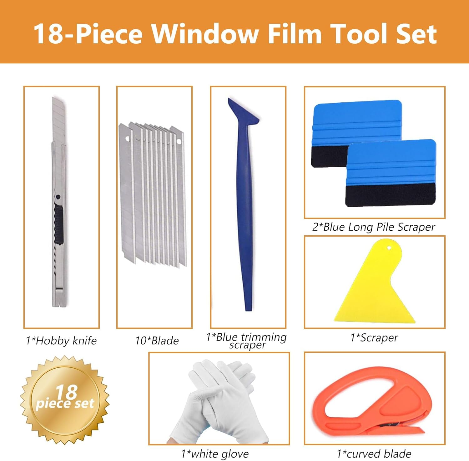 15 Pieces of Automotive Vinyl Packaging Kit, Including Extendable 9Mm Art Knives and Blades, 4-Inch Felt Scraper, Automotive Vinyl Wrapped Window Film Kit, Suitable for All Types of Window Films image number 1