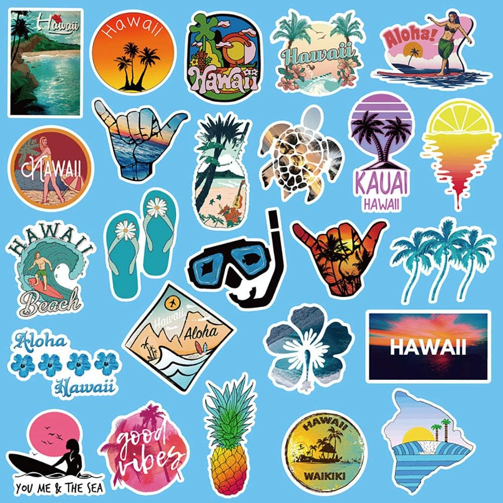 50 Pcs Cute Hawaii Surfing Waterproof Laptop Stickers, Car Vinyl Decals Anti-Sunlight for Water Bottle Bumper Motorcycle Skateboard Luggage image number 1