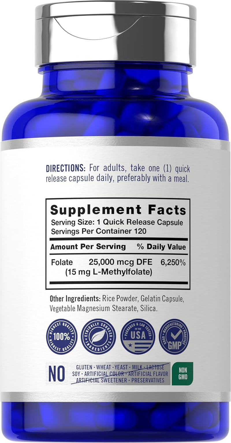 L Methylfolate 15Mg | 120 Capsules | Value Size | Max Potency | Optimized and Activated | Non-Gmo, Gluten Free | Methyl Folate, 5-MTHF | by Opti-Folate image number 4