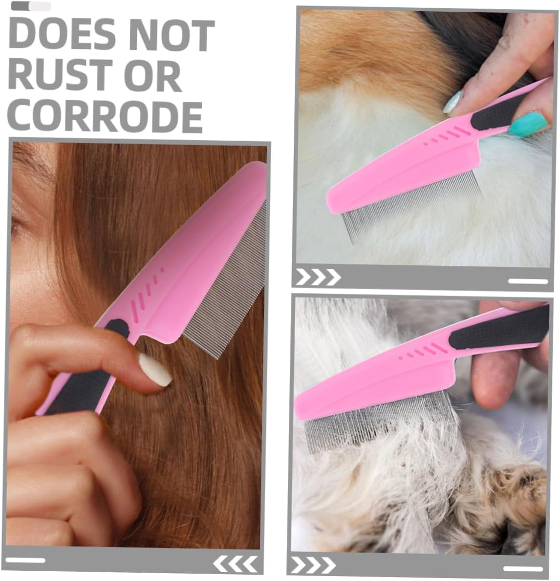 2Pcs Stainless Steel Fine Tooth Scalp Combs Dandruff Removal Hair Combs for Women Men Children Pets Portable Pink Handle Grooming Brushes