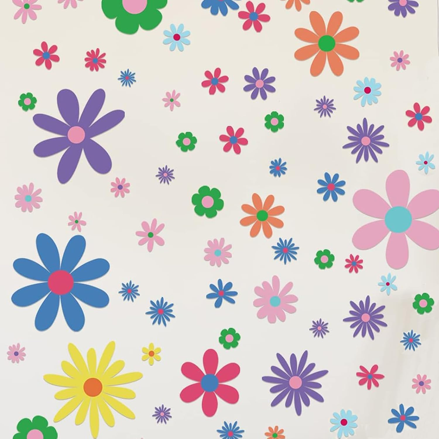 Daisy Wall Decals Vinyl Wall Decals Daisy Stickers Boho Floral Wall Stickers for Kids Nursery Wall Art Bedroom Classroom (Color02-9Sheets/90Pcs)