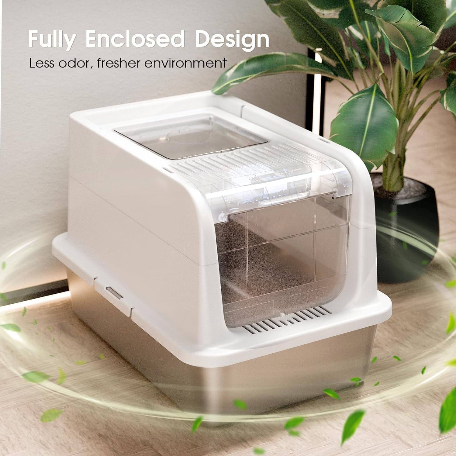 Stainless Steel Cat Litter Box with Lid - Fully Covered Litter Box with anti Leakage High Enclosure - XL Large Non-Stick Metal Enclosed Litter Box - Hooded Litter Pan Easy Clean Lift Cover image number 4