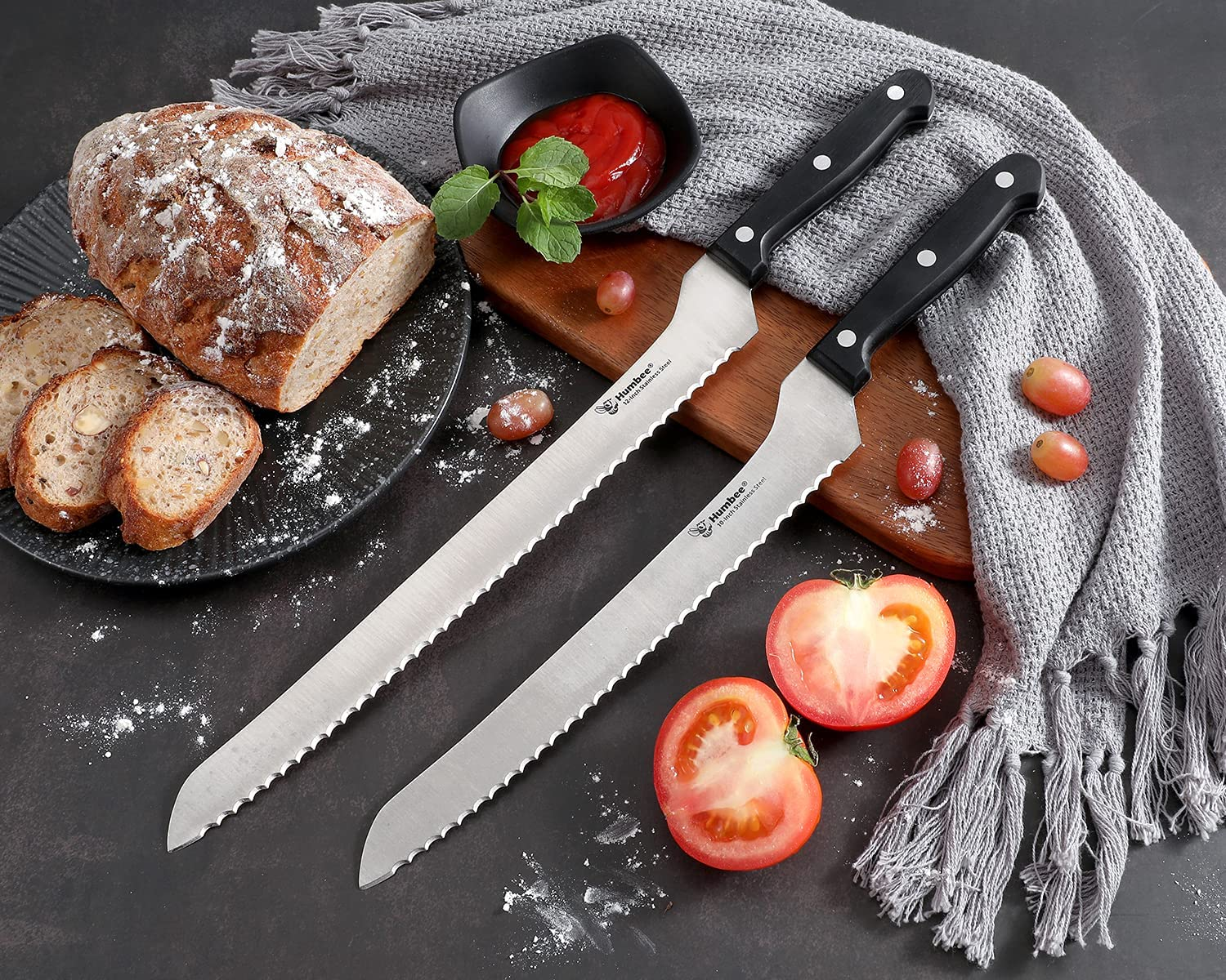 12 Inch Serrated Offset Bread Knife, Premium Stainless Steel Blade with Wave Edge, Full Tang Handle, Razor Sharp for Bread, Durable Professional Kitchen Knife, Black image number 4