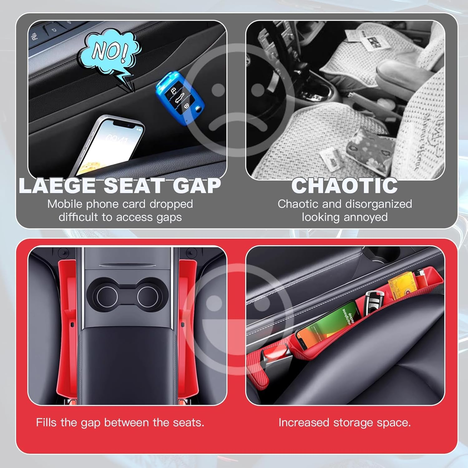 2PCS Car Seat Gap Filler Organizer,Multifunctional Car Gap Fillers with USB and Phone Holder,Auto Interior Accessories,Universal Car Seat Storage Organizer between Seats for Phone,Keys (Red)