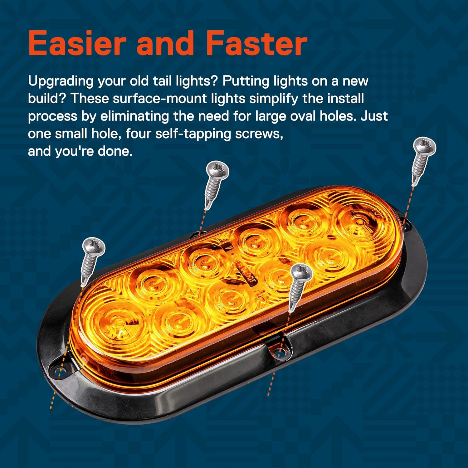 TRUE MODS 2Pc 6 Inch Amber Oval LED Trailer Tail Light Kit [DOT FMVSS 108 SAE I6P] [Surface-Mount] [IP67 Waterproof] [Park & Turn Signal] Yellow Orange Marine Trailer Lights for Boat Trailer RV Trucks image number 7