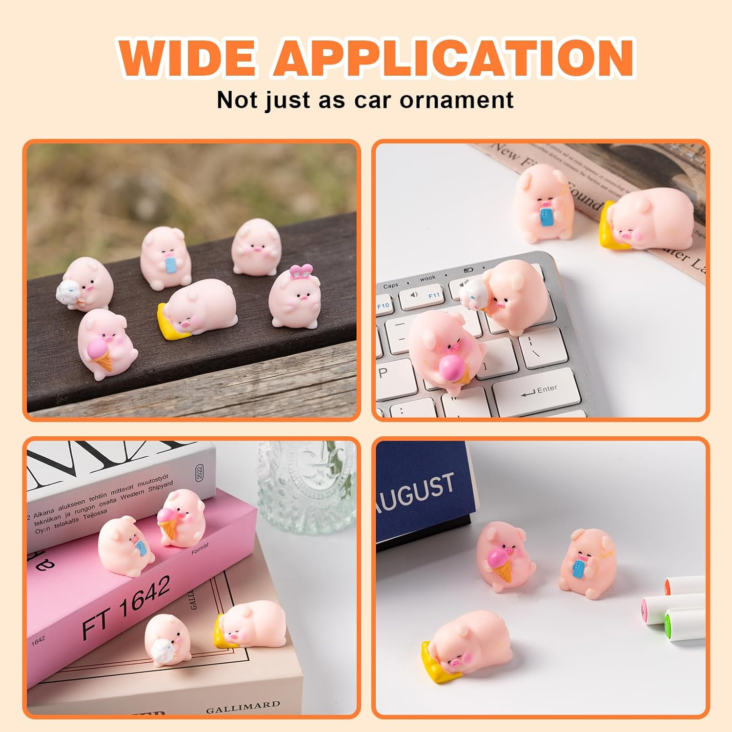 Cute Pig Car Dashboard Decor, 6PCS Cute Pink Pig Car Dash Decorations Car Door Rear View Mirror Ornament Interior Accessories for Home Office image number 2