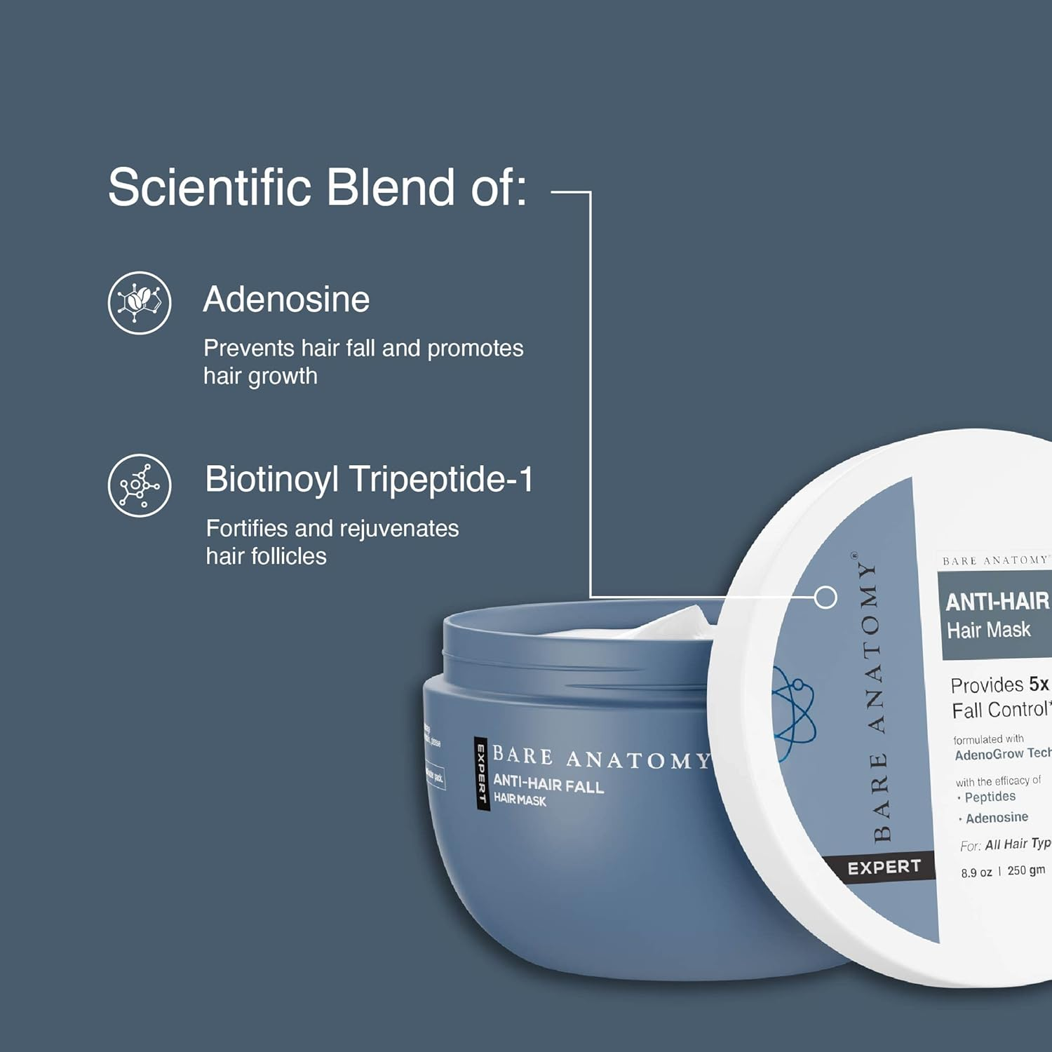 Bare Anatomy Anti-Hair Fall Mask | Provides 5X Hair Fall Control | for Hair Fall | Suitable for All Hair Types | Enriched with Adenosine and Peptides | 8.8 Floz image number 2