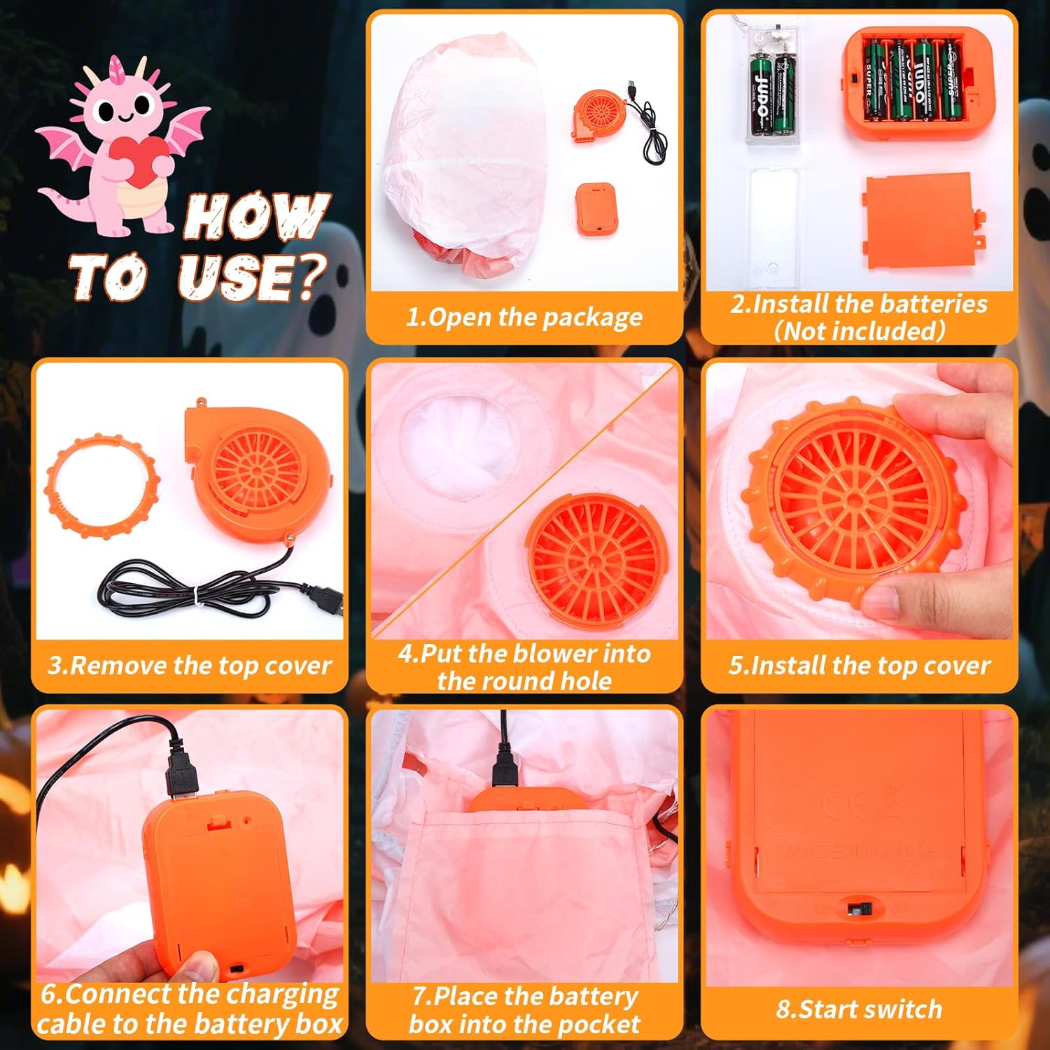 Inflatable Costume for Kids,Inflatable Axolotl Riding Costume with Lights,Halloween Glow in the Dark Blow up Costume for Girls Boys Cosplay Parties image number 1