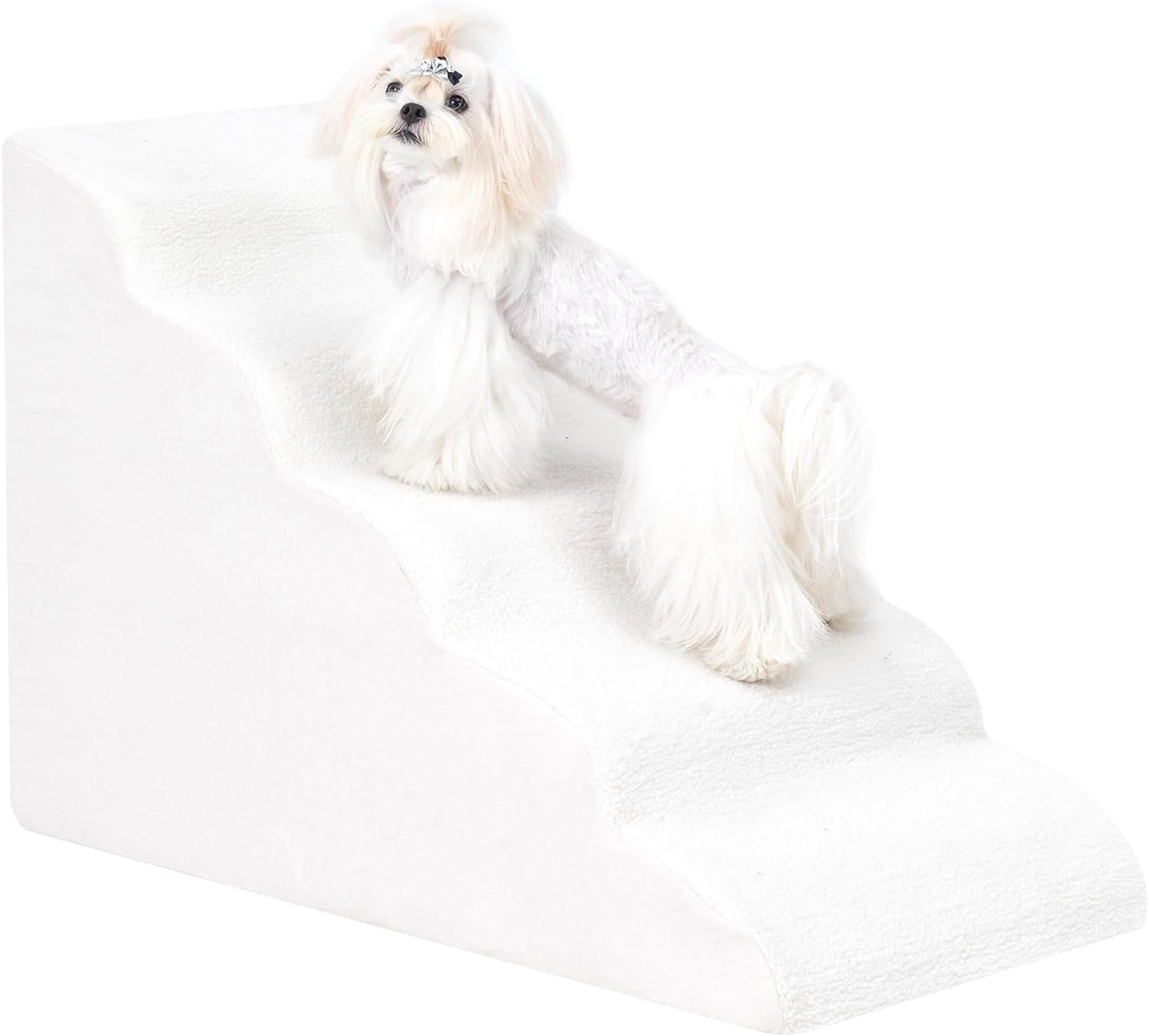 Uross Dog Stairs for Small Pet 60CM Height - Dog Steps Ramps for Bed Couch, High Density Foam Pet Stairs for Dogs to Get on Bed, 5 Tiers Cat Doggy Steps Ramps for Joint Pain(Beige image number 1
