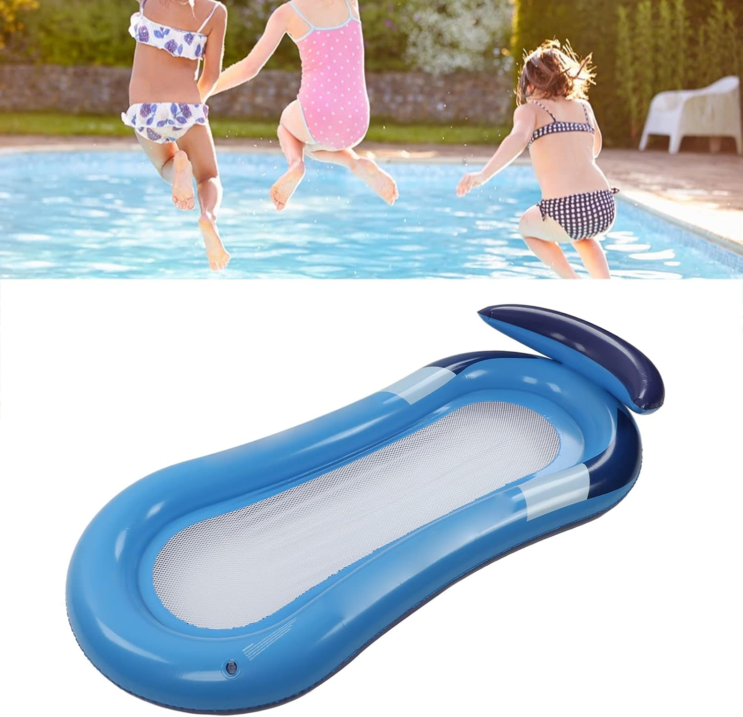 EVTSCAN 63"X31" Floating Pool Bed with Headrest, Foldable PVC Soft Mesh Inflatable Swimming Pool Loungers, Water Hammock for Adults, Kids Pool Lake Beach Pond River Island