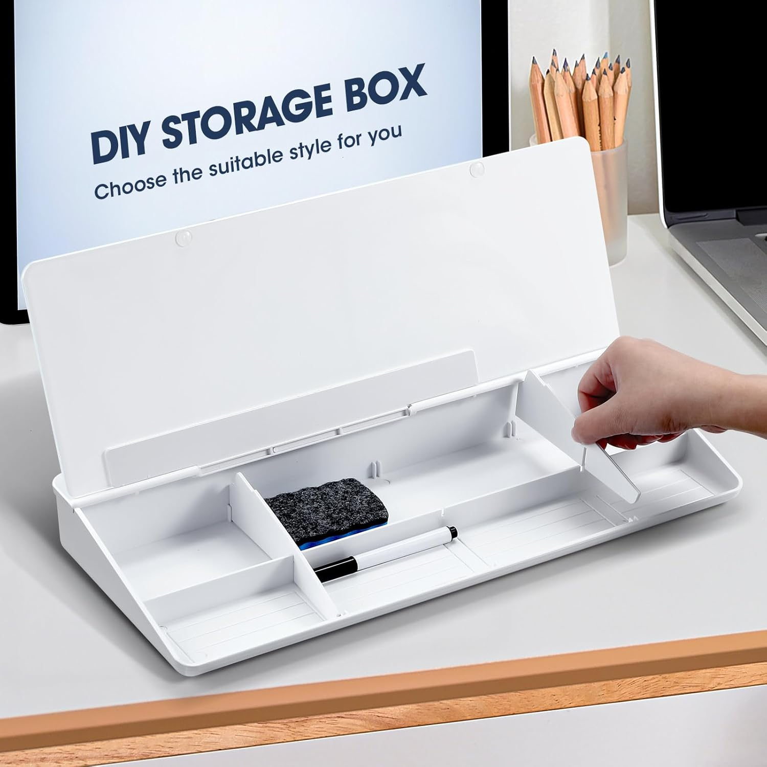 Glass Desktop Whiteboard Organiser Dry Erase White Board Memo Note Pad Computer Keyboard Stand School Office Accessories Phone Tablet Holder image number 3