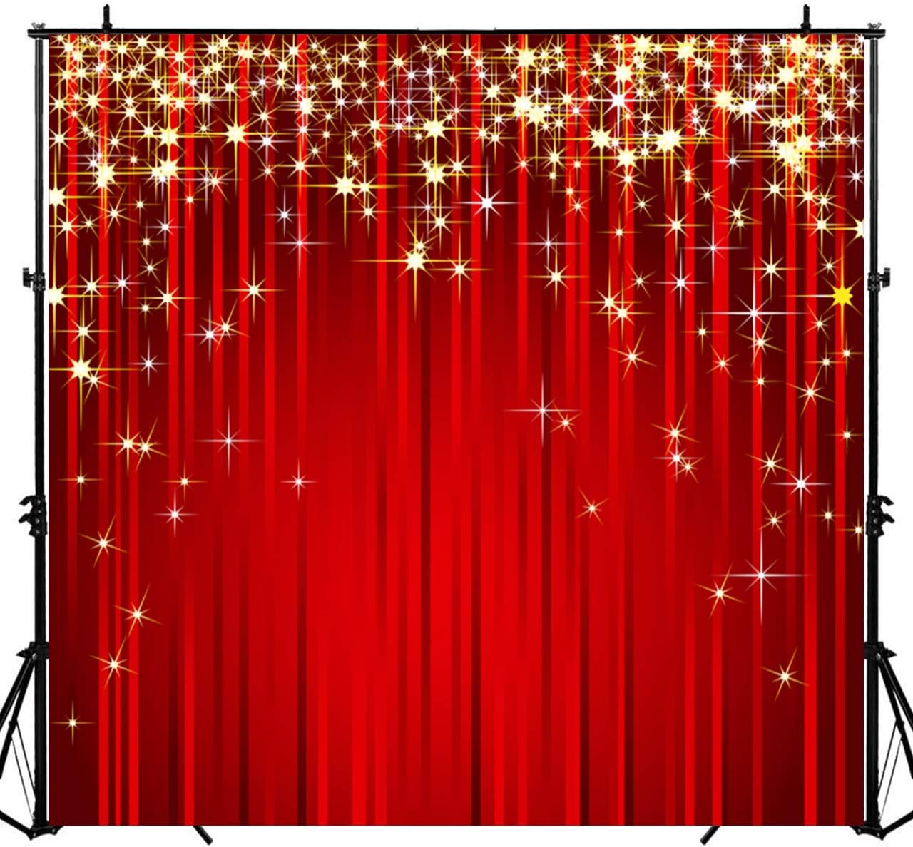 Sensfun 6X6Ft Red Star Christmas Backdrop Gold Glitter Star Photography Background Red Streamer Photobooth Backdrops for Adult Awards Event Kids Birthday Party Decor Portrait Photo Shoot Studio Props