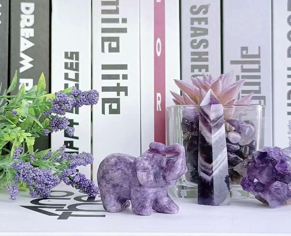 LAIDANLA 2Inch Amethyst Elephant Statue Healing Polished Cute Crystal Natural Gemstone Home Room Office Desk Kitchen Decoration Figurine Gifts Mental Energy image number 1