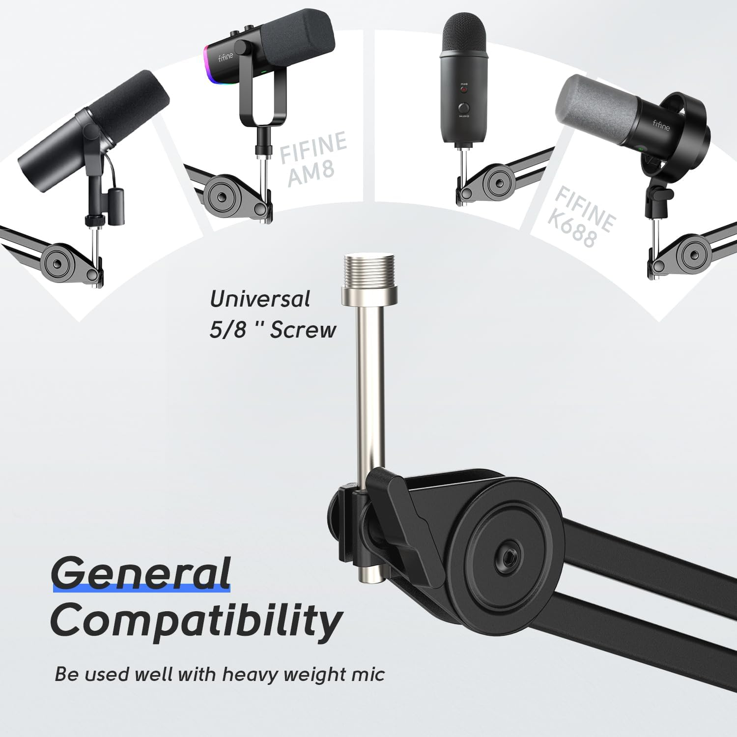 FIFINE Microphone Arm Stand-Heavy Duty Boom Arm, Suspension Scissor Adjustable Mic Stand with Desk Mount, 5/8" Screw, Cable Ties, for Recording Gaming Streaming Podcasting-Bm63 image number 6