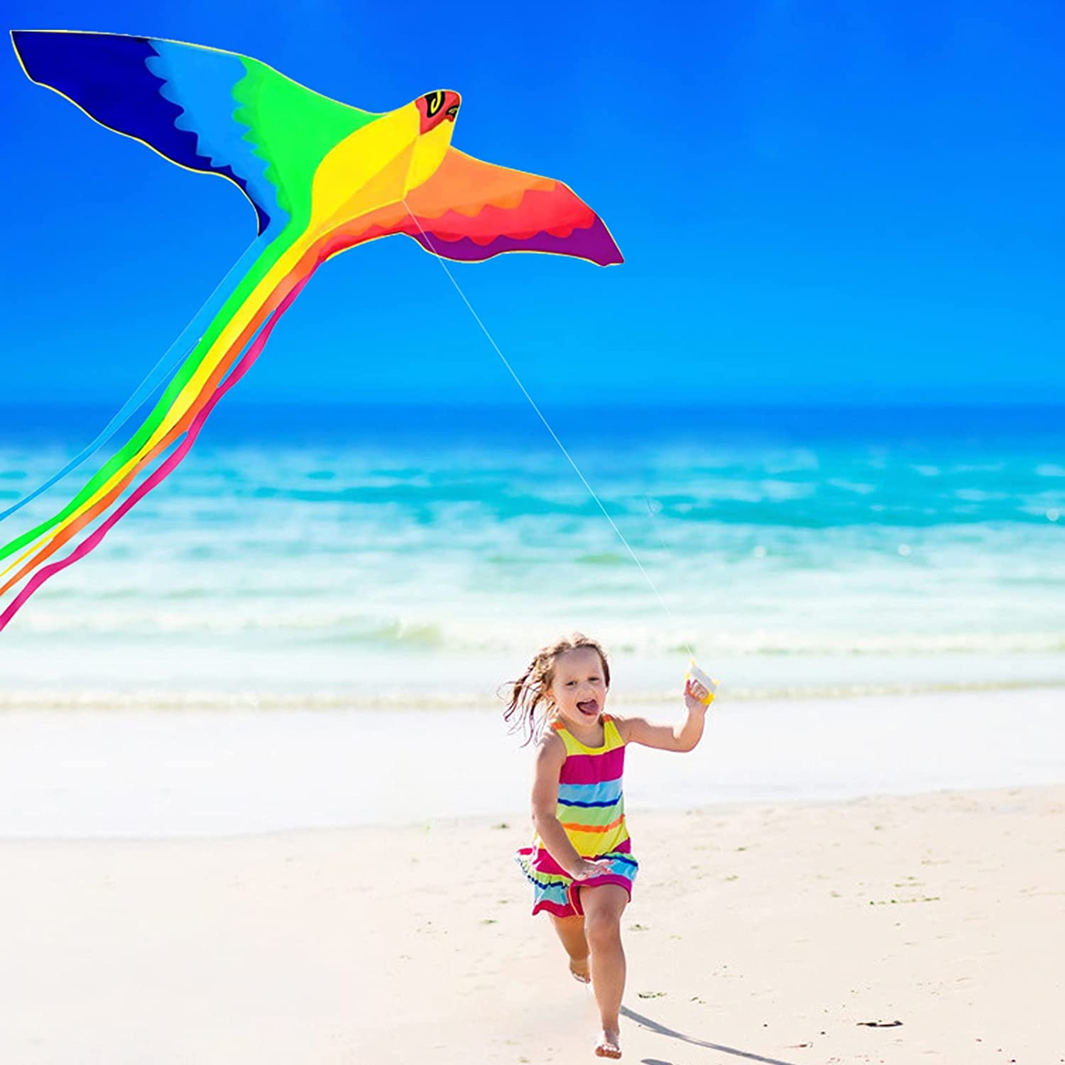 HENGDA Kite-Strong Phoenix for Kids & Adults, with Long Colorful Tail!Huge Beginner Colorful Rainbow Bird Phoenix Kites 74-Inch Come with String and Handle image number 2