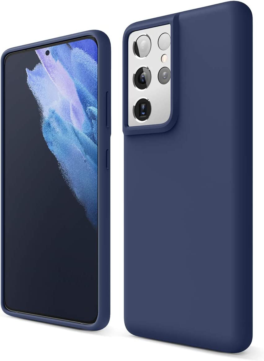 Elago Silicone Case Compatible with Galaxy S21 Ultra Case Cover - Premium Liquid Silicone, Raised Lip (Screen & Camera Protection), 3 Layer Structure, Full Body Protection (Jean Indigo)
