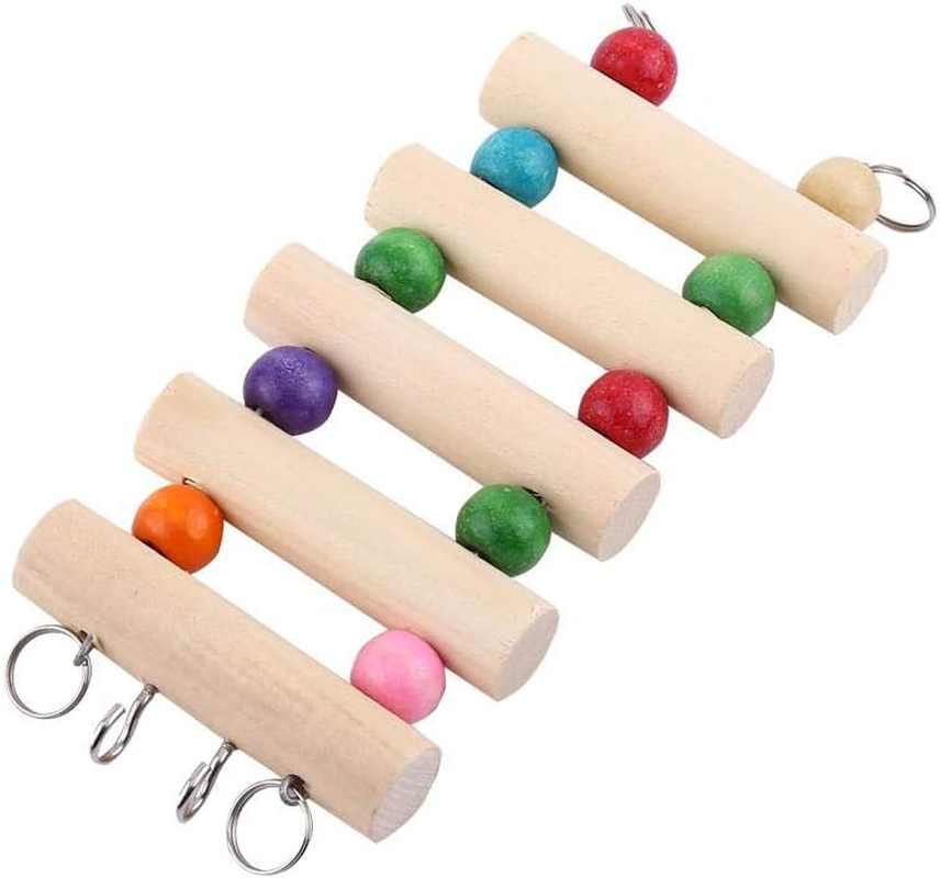 Pet Bridge Ladder Toy, S/M/L Wooden Bendable Rope Suspension Bridge with Rainbow Beads Climbing Swing Steps Teeth Chew Toys Cage Decoration for Mouse Rat Hamster Parrot(S) image number 5