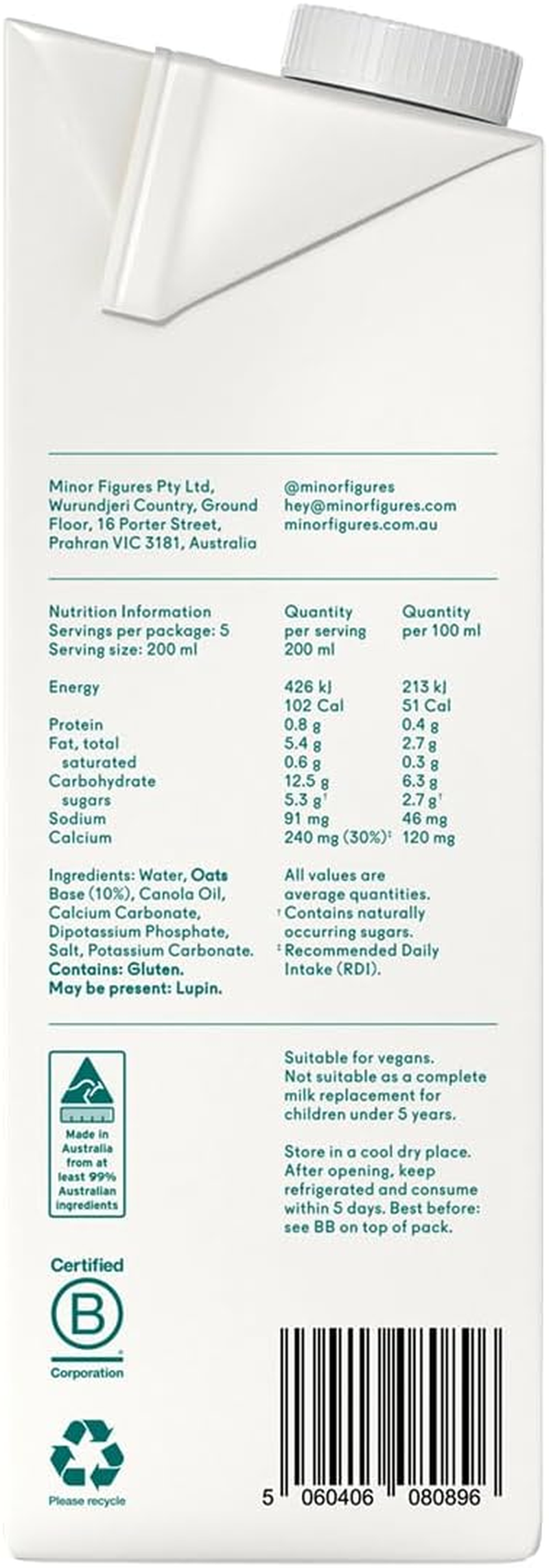 Minor Figures Oat Milk Barista &ndash; Formulated by Coffee Baristas &ndash; Vegan &ndash; No Sugar &ndash; No Dairy, (Pack of 6 X 1Ltr) image number 5