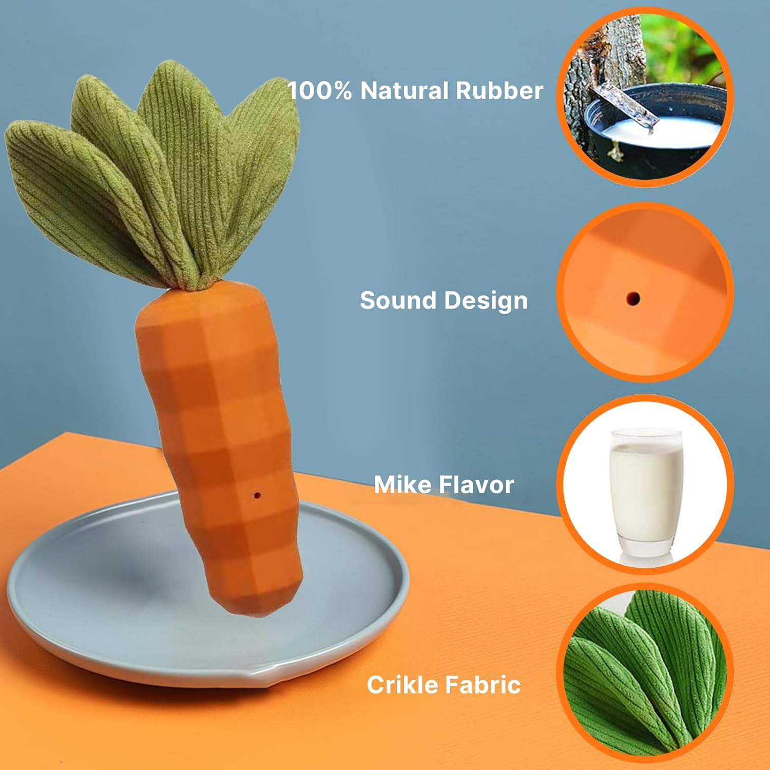 Dog Squeaky Chew Toys for Aggressive Chewers, Rubber Carrot Dog Toys, Indestructible Dog Chew Toys for Training and Cleaning, Interactive Tough Dog Toy for Puppy Medium Breeds image number 4