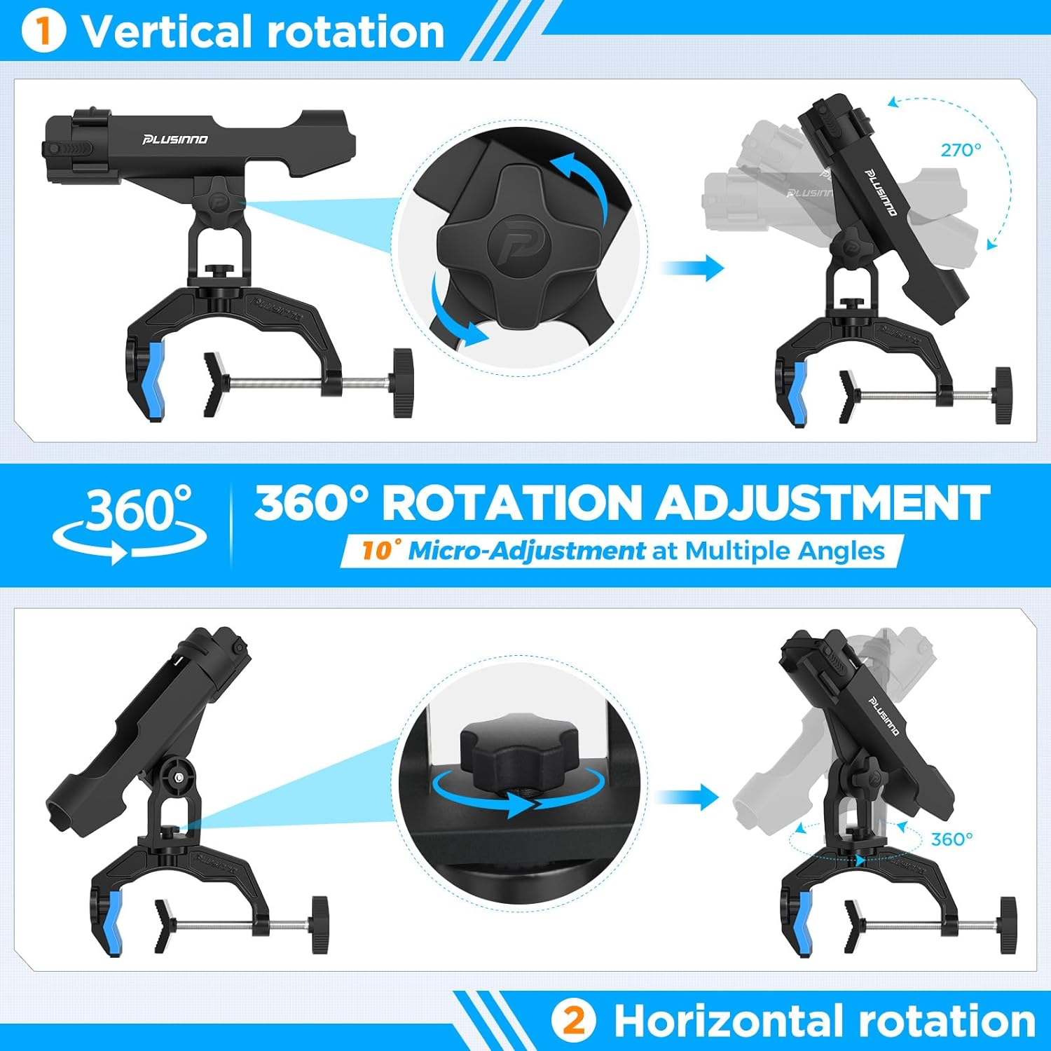 PLUSINNO Fishing Rod Holders for Boat, Upgraded Fishing Rod Holder with Enlarge Clamp, Innovative Dual-V Shaped Design, Fit Round/Square Tube Boat Fishing, Fishing Gear, Fishing Gifts for Men - Rod Holder-1 Pack image number 4