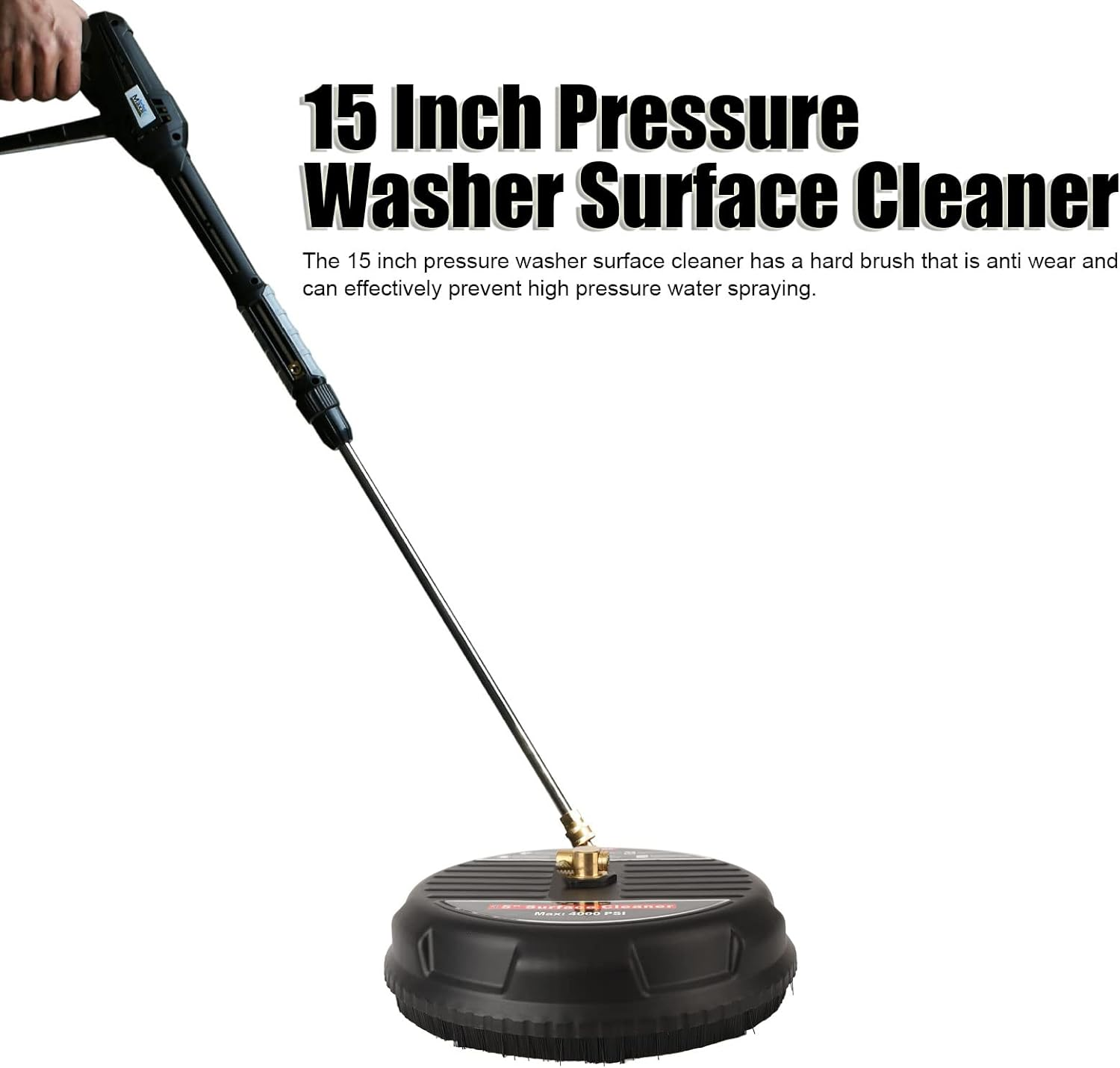 Pressure Washer Cleaner, 15 Inch Pressure Washer Cleaner 4000Psi 1/4 Inch Plug High Speed Rotation Efficient Hard Brush with Connecting Rod for Rubber Floor