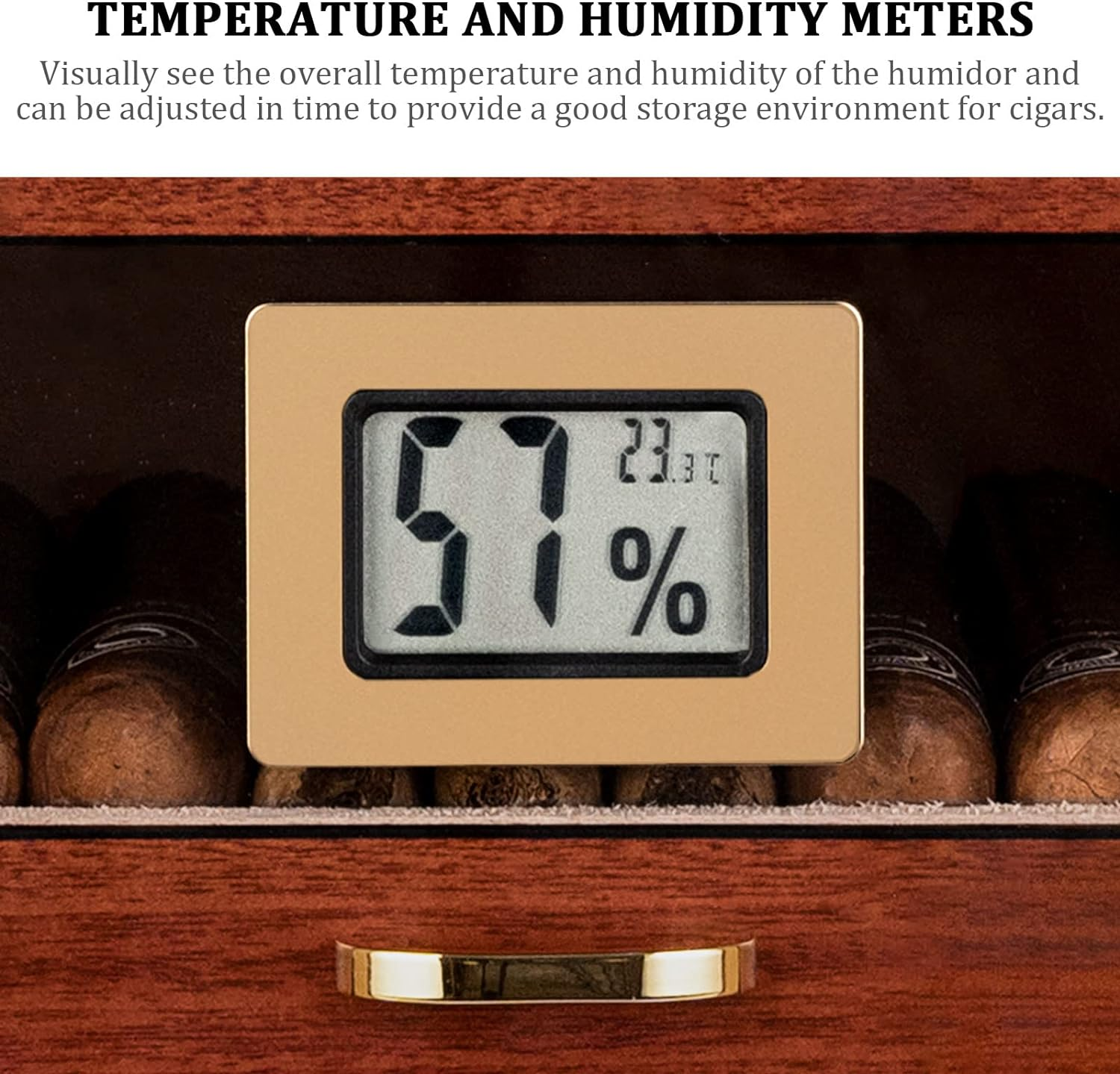 CIGARLOONG Cigar Humidor Cedar Wood 3 Drawers with Hygrometer and Humidifier Hidden Handle Moisturizing Box,Holds 100 Cigars Large Indoor Humidor(Brown2) image number 3